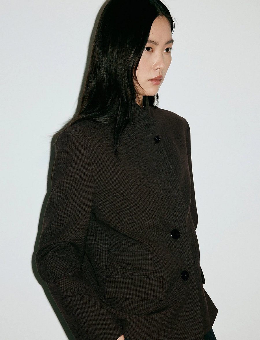 Mango - Houndstooth blazer with a high neck - enkeltradede blazere - brown - 0