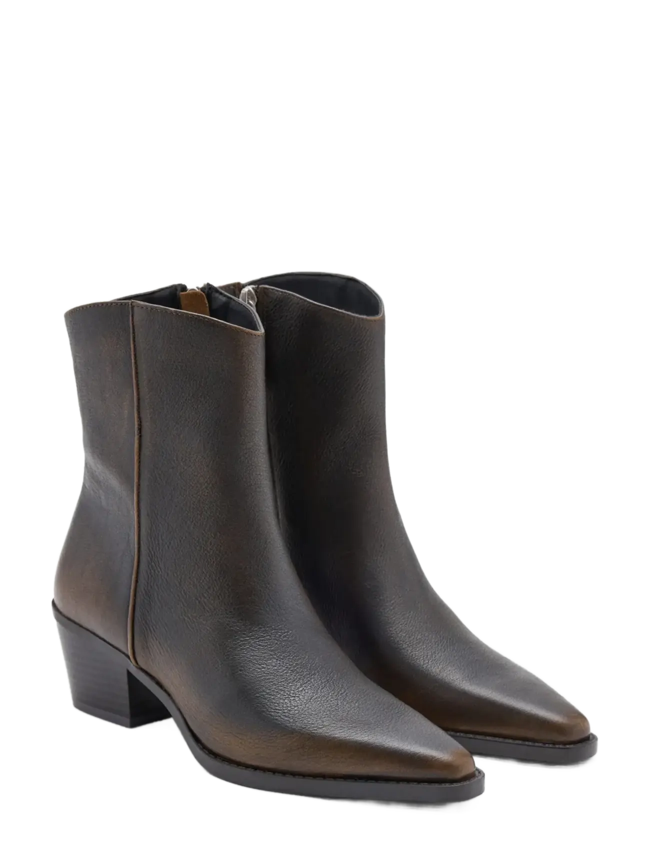 Mango - Distressed leather ankle boot - støvletter - dark brown - 1