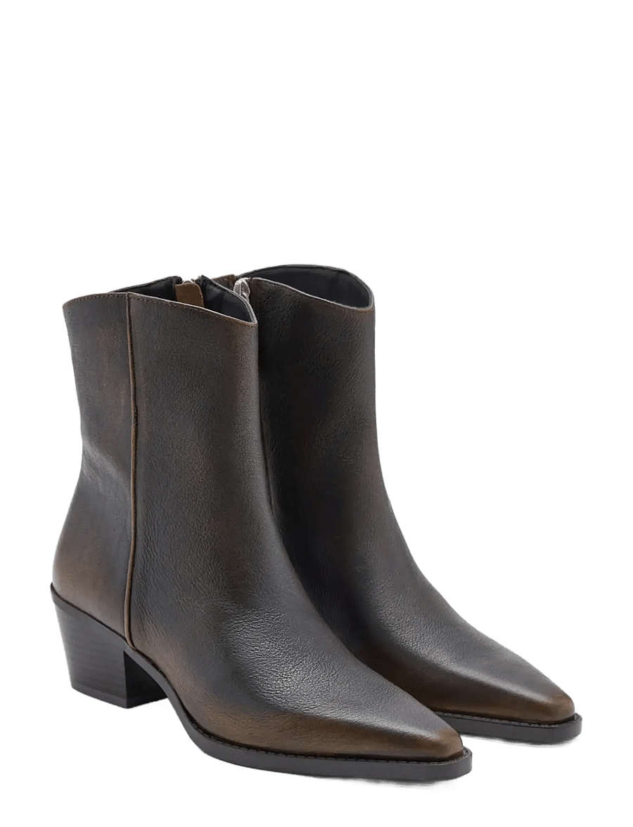 Mango - Distressed leather ankle boot - støvletter - dark brown - 1
