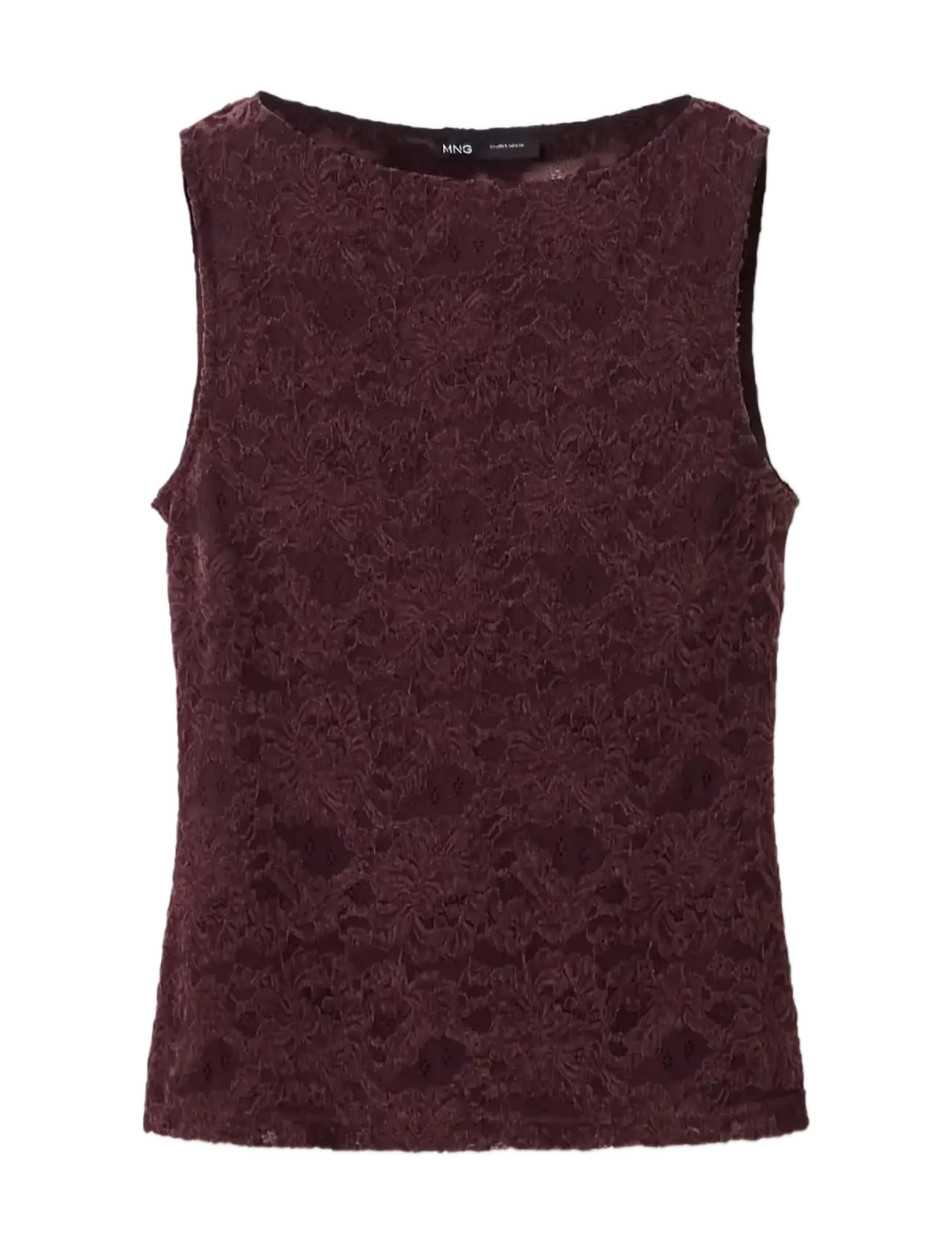 Mango Floral lace boat-neck top - T-shirts & Toppar - DARK RED / burgundy