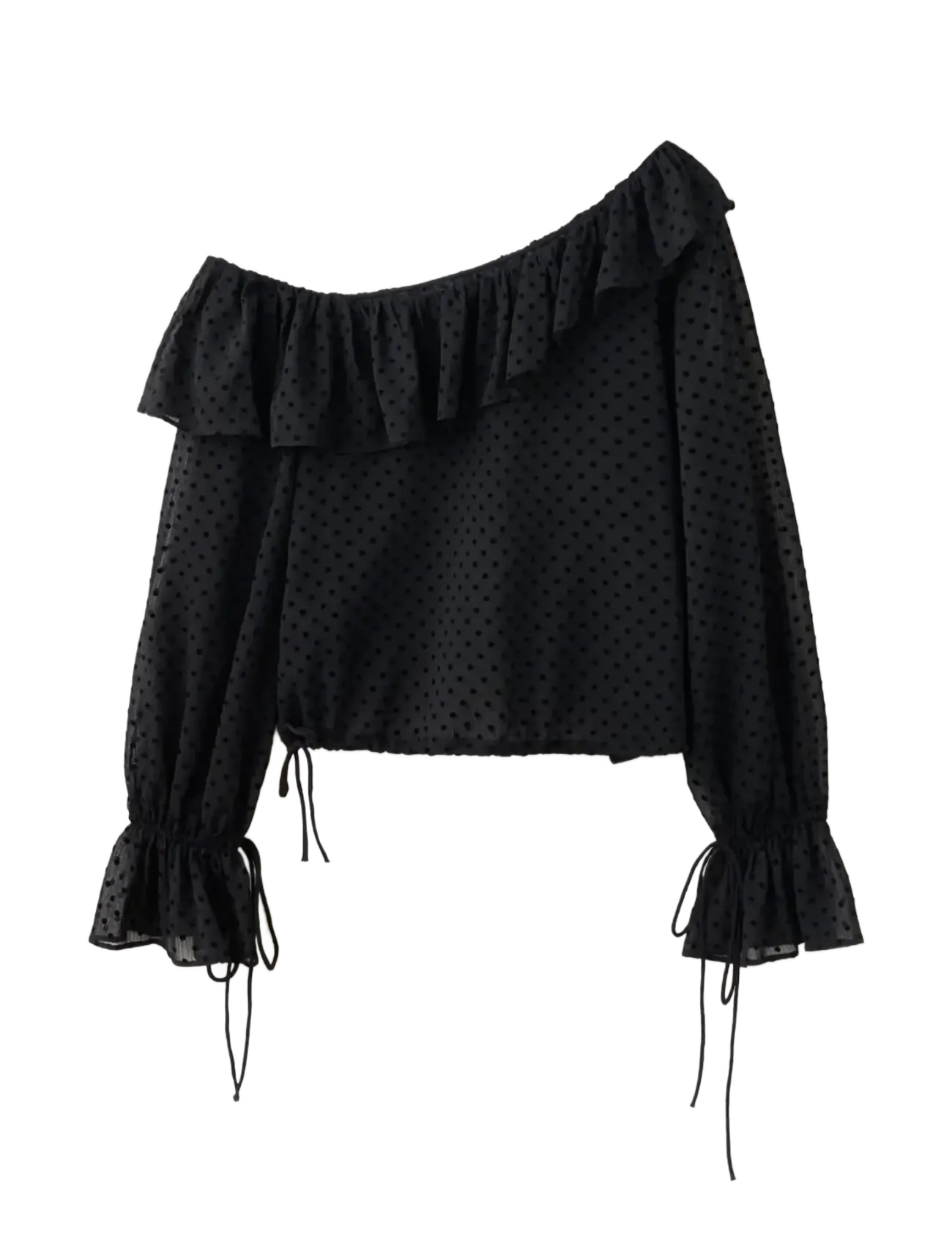 Mango - Sheer polka-dot blouse - langærmede bluser - black - 1