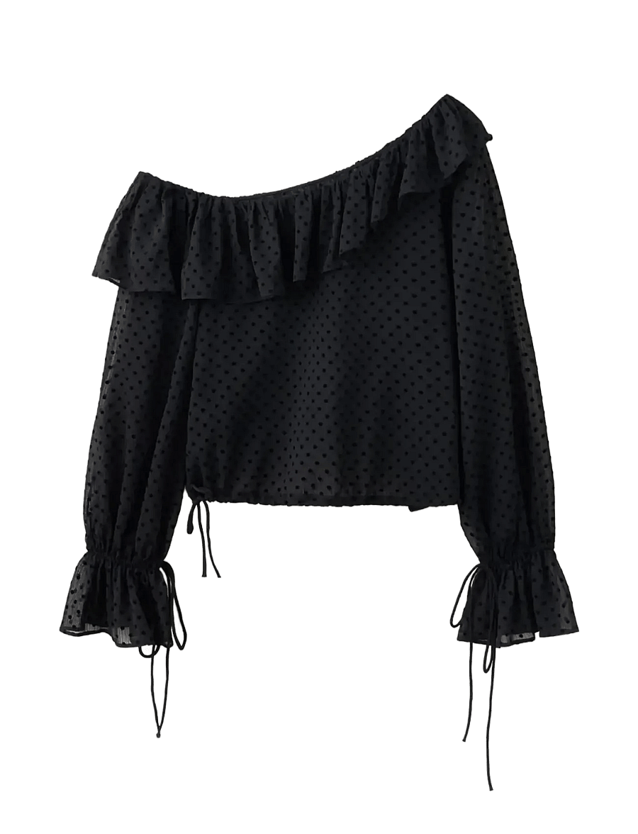 Mango - Sheer polka-dot blouse - langærmede bluser - black - 1