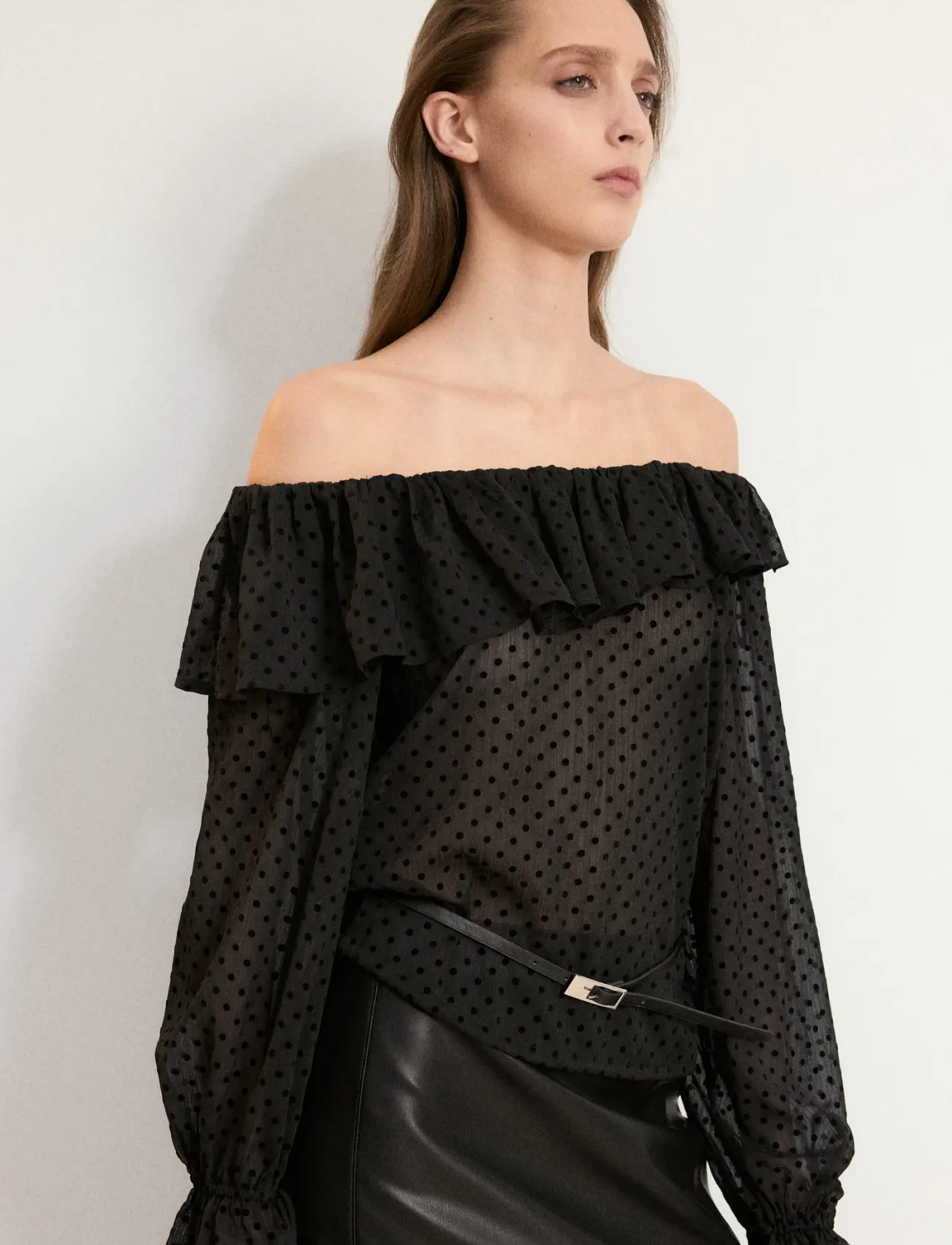 Mango Sheer polka-dot blouse - Langærmede bluser - BLACK / black