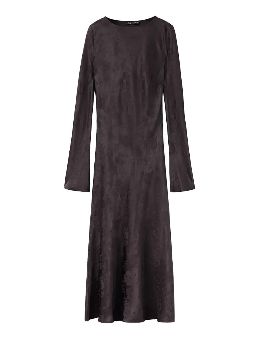 Mango - Jacquard dress with flared sleeves - festklänningar - brown - 0