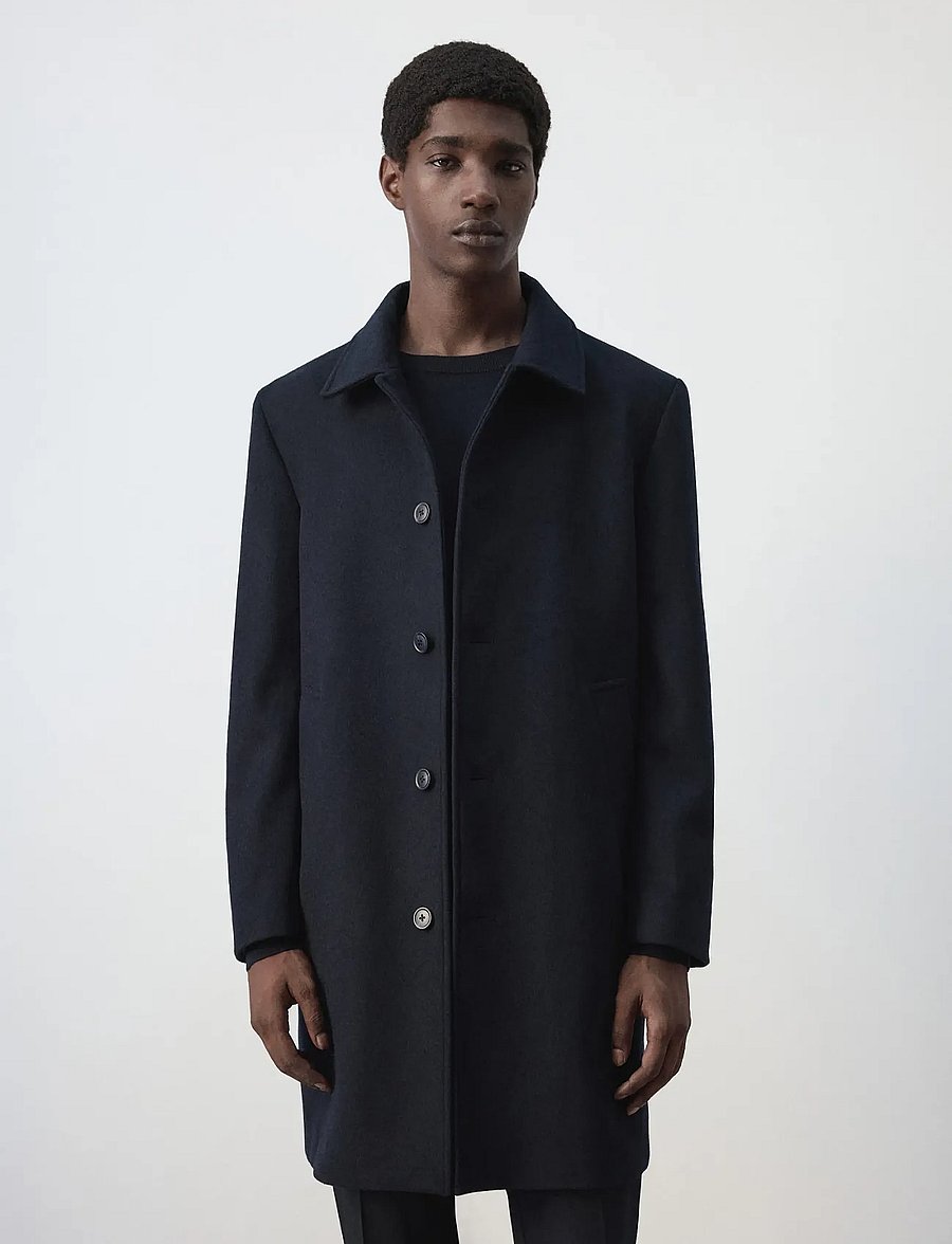 Mango - Wool coat with shirt-style collar - uldfrakker - dark blue - 0