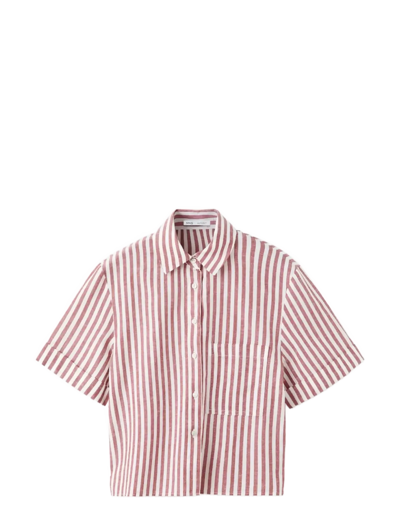 MANGO Gestreift Baumwolle Linen Shirt Burgundy - M - Damen