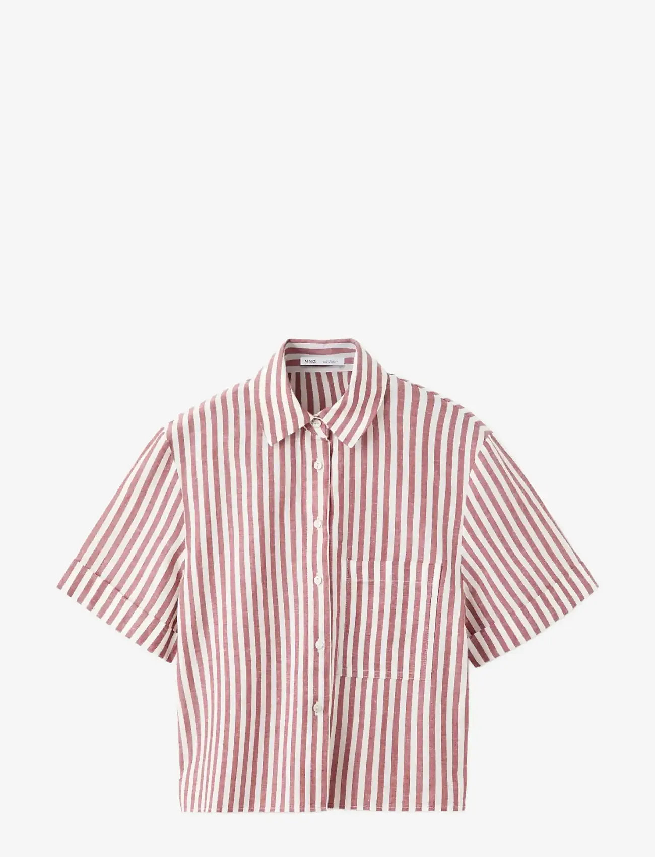 Mango - Striped cotton linen shirt - hørskjorter - dark red - 1