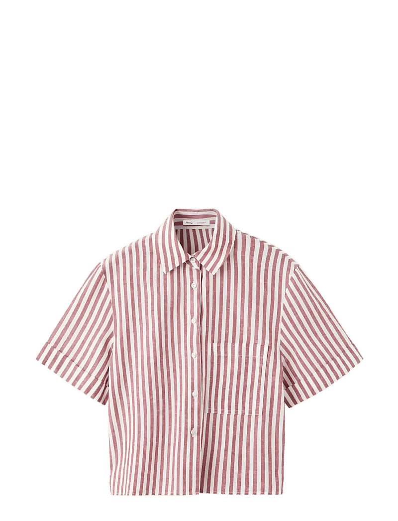 Mango - Striped cotton linen shirt - hørskjorter - dark red - 1