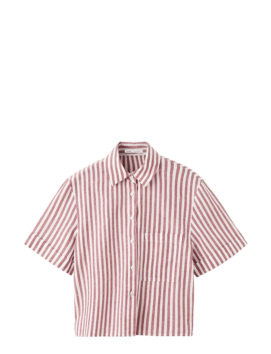 Mango - Striped cotton linen shirt - linneskjortor - dark red - 1