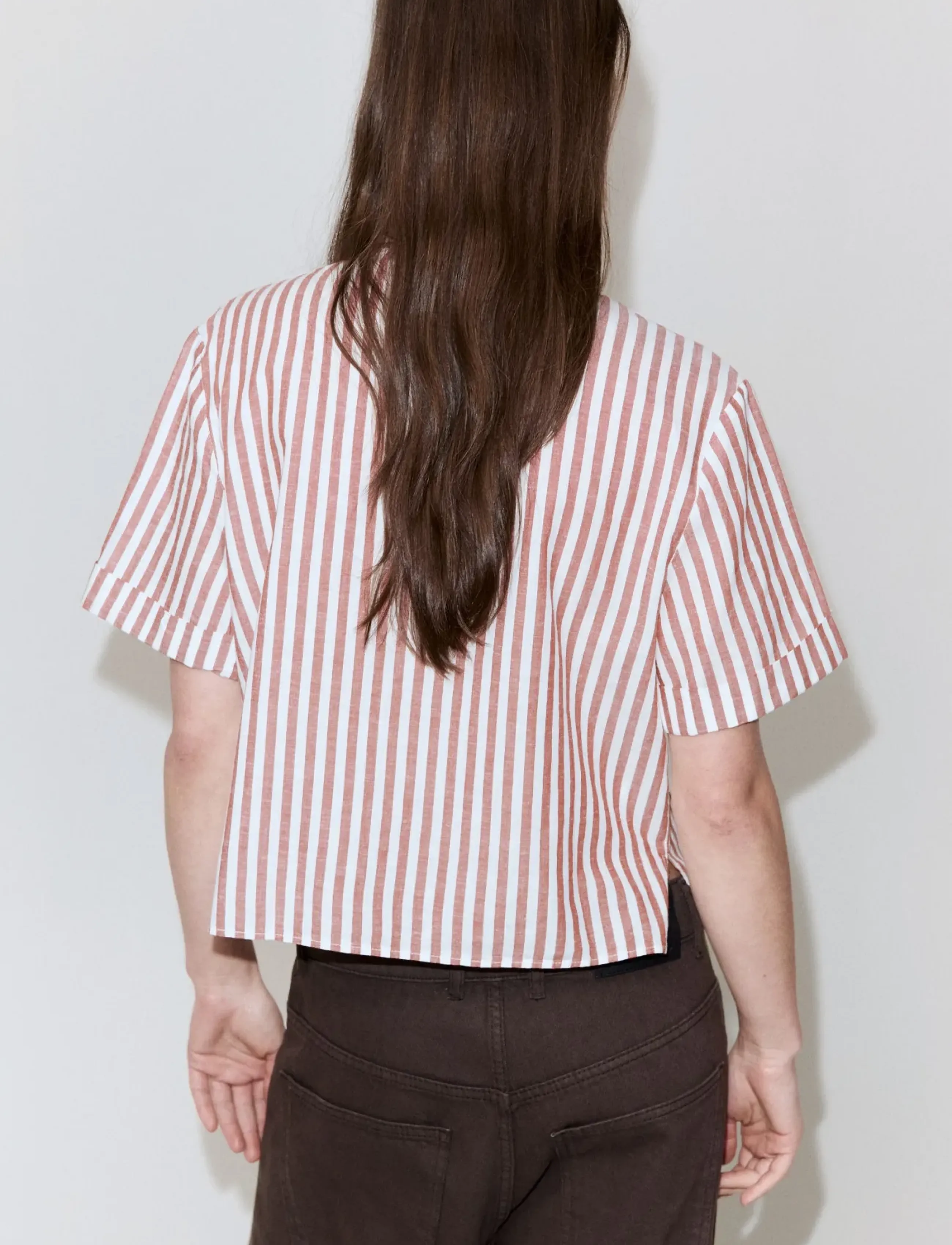 Mango - Striped cotton linen shirt - linneskjortor - dark red - 2