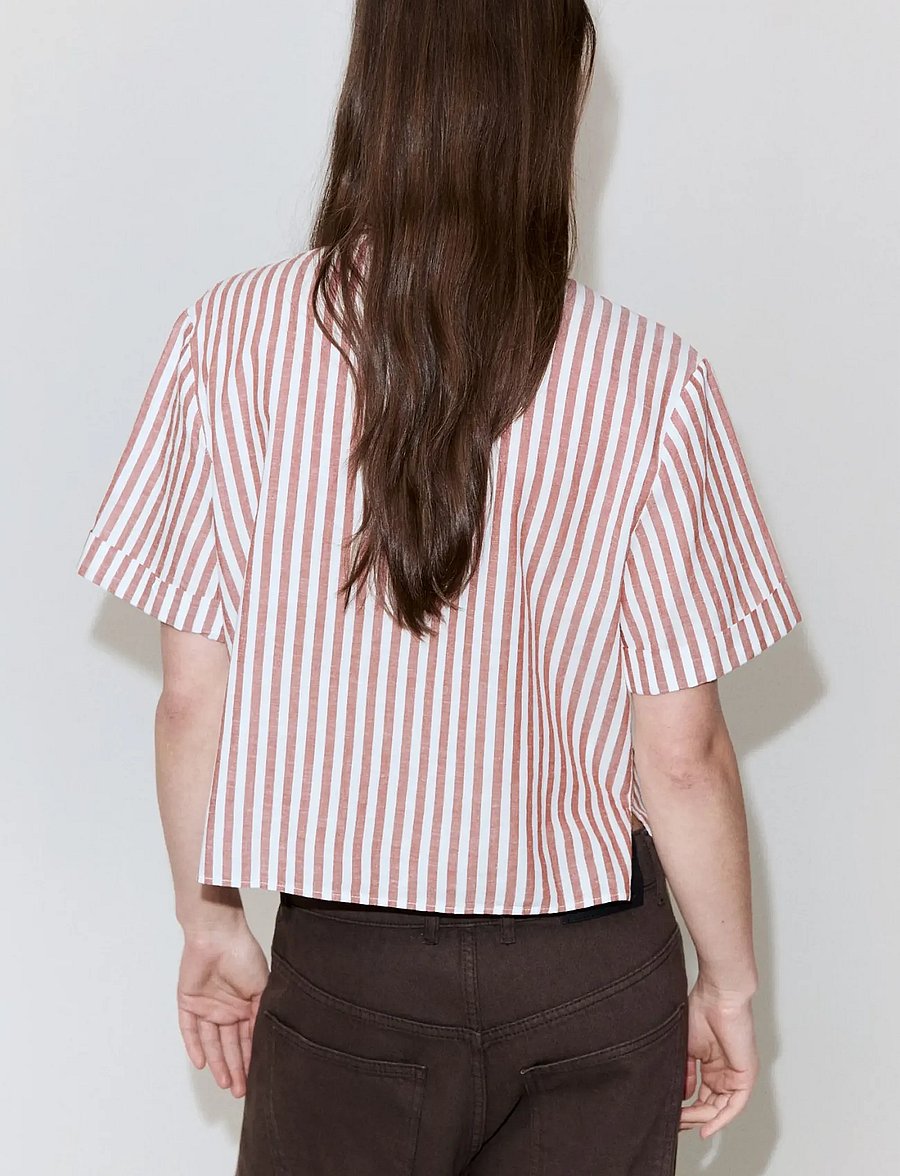 Mango - Striped cotton linen shirt - linneskjortor - dark red - 2