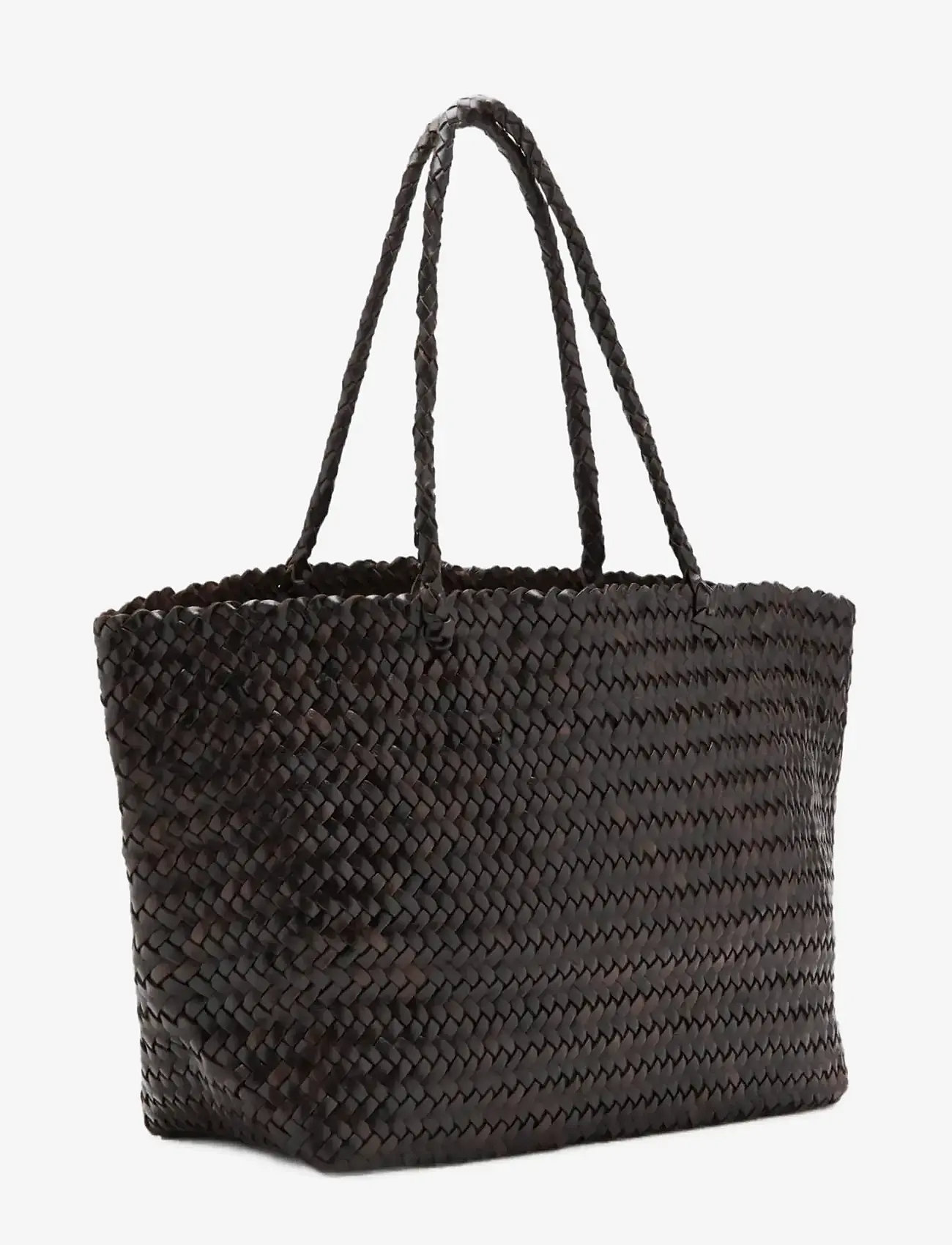 Mango - Braided leather shopper bag - shoppere - dark brown - 1