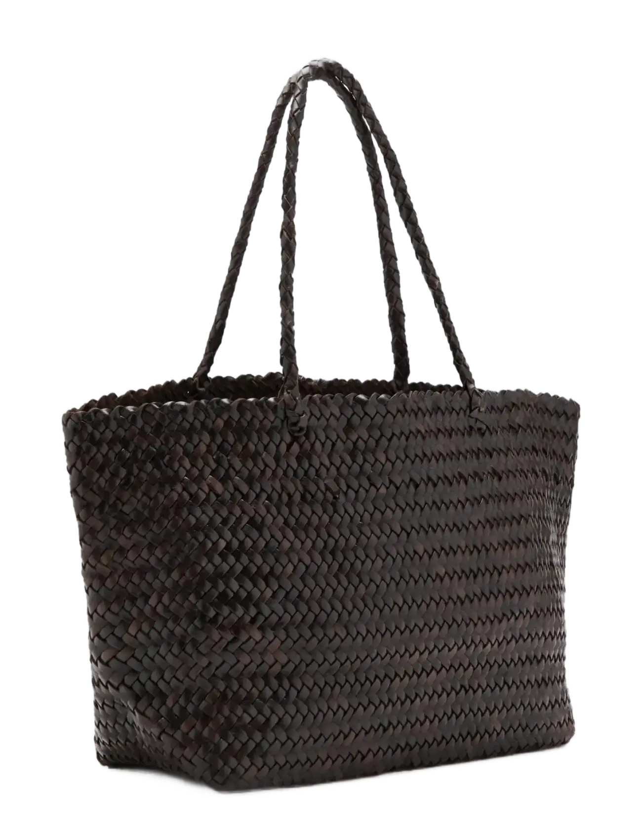 Mango - Braided leather shopper bag - dark brown - 1