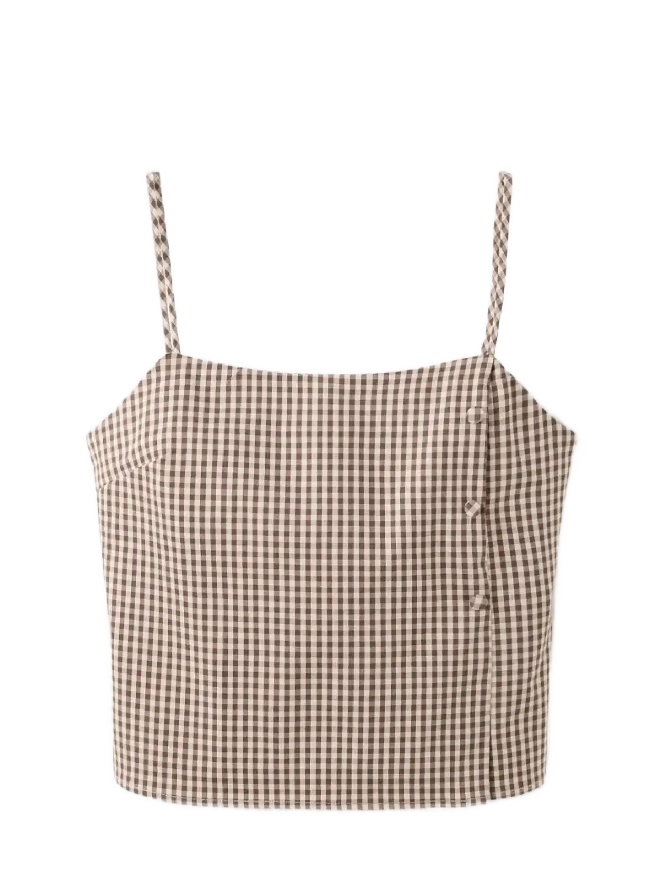 Mango - Gingham check button top - crop tops - brown - 1