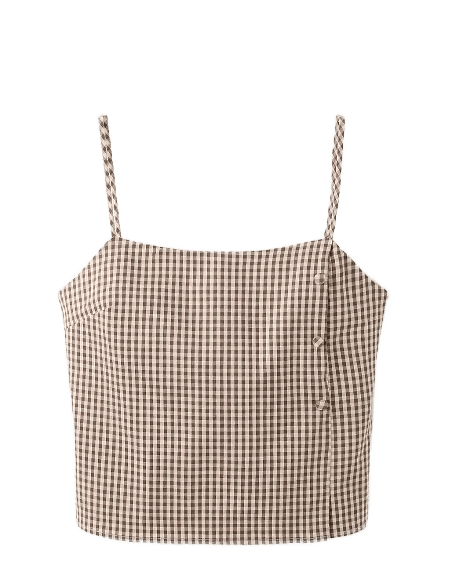 Mango - Gingham check button top - crop tops - brown - 1