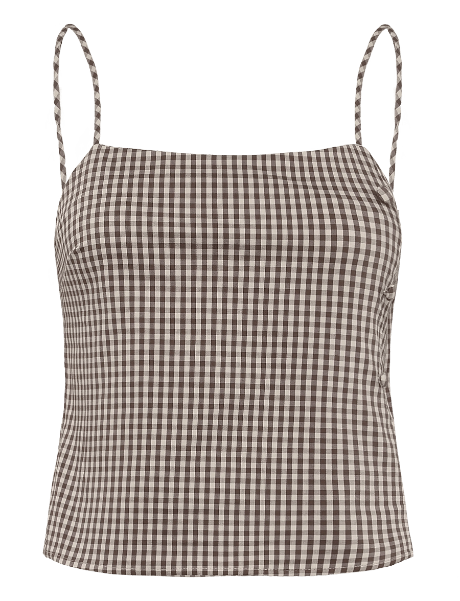 Mango - Gingham check button top - crop tops - brown - 1