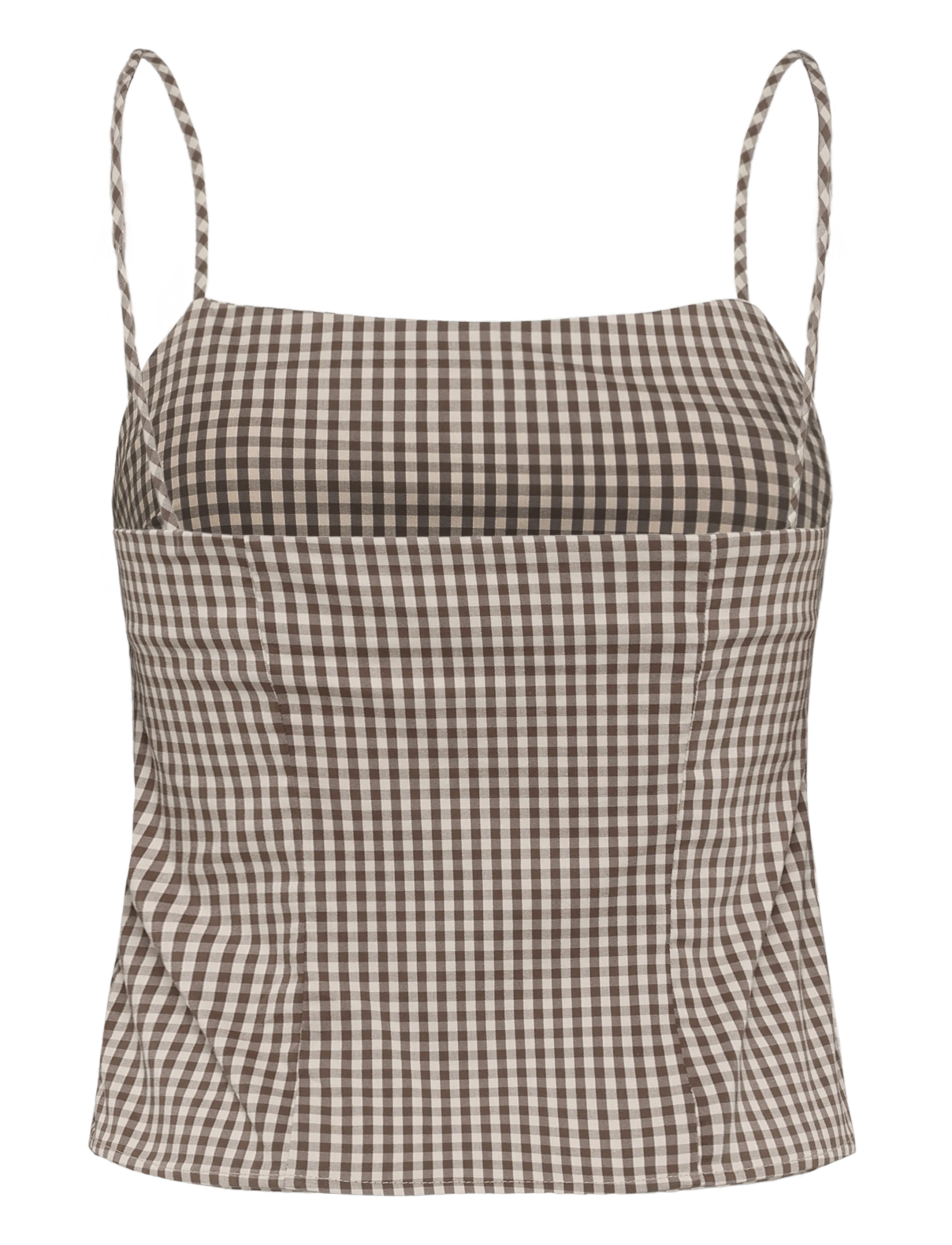 Mango - Gingham check button top - crop tops - brown - 2
