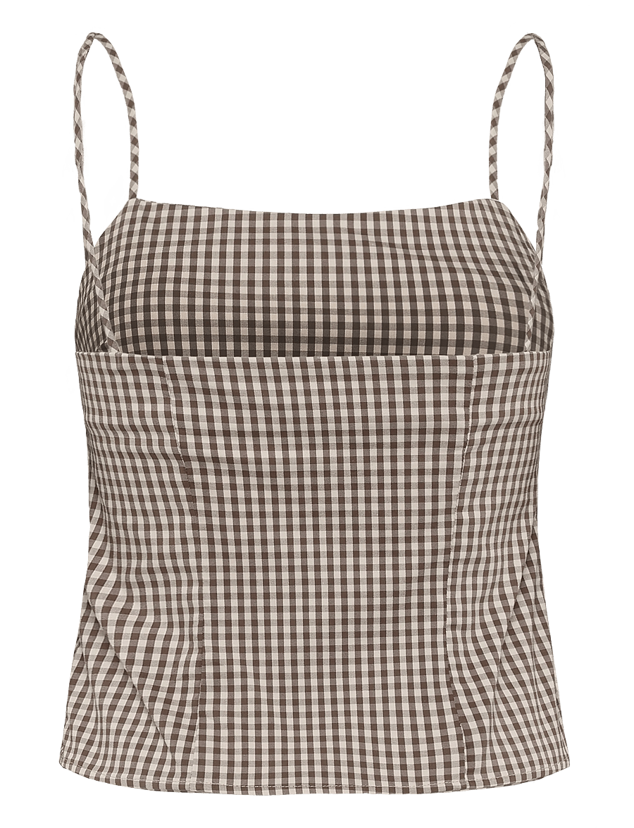 Mango - Gingham check button top - crop tops - brown - 2