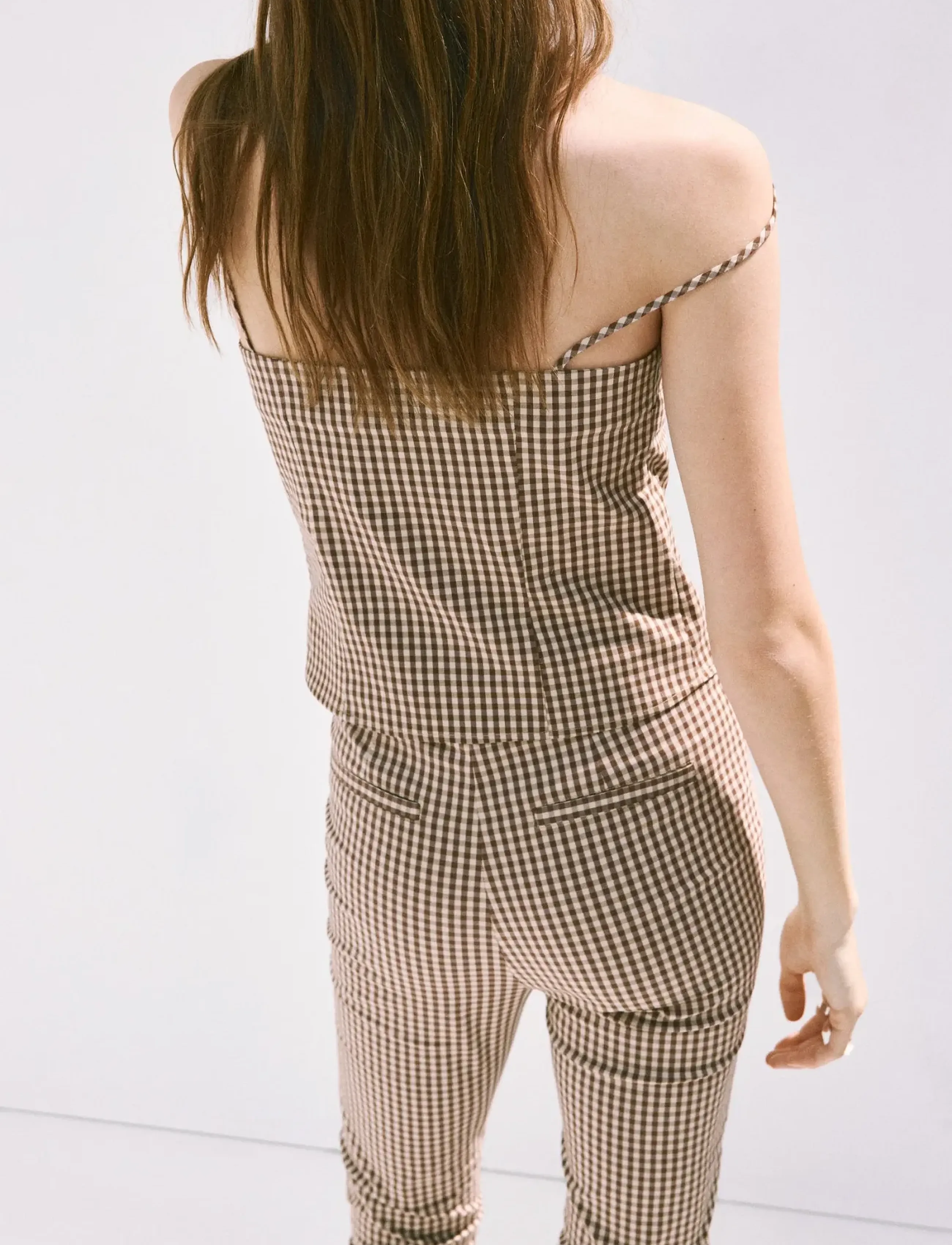 Mango - Gingham check button top - crop tops - brown - 2