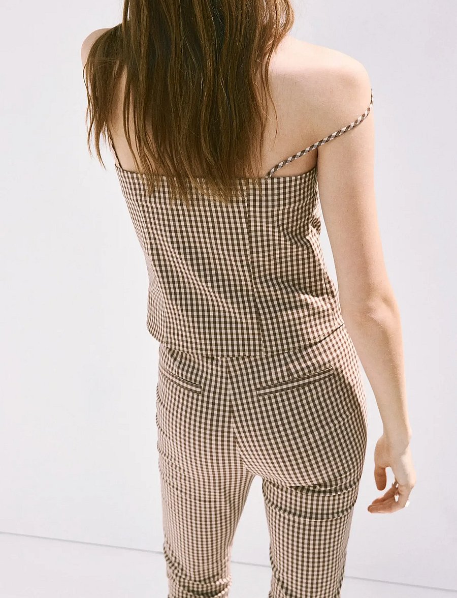 Mango - Gingham check button top - crop tops - brown - 2