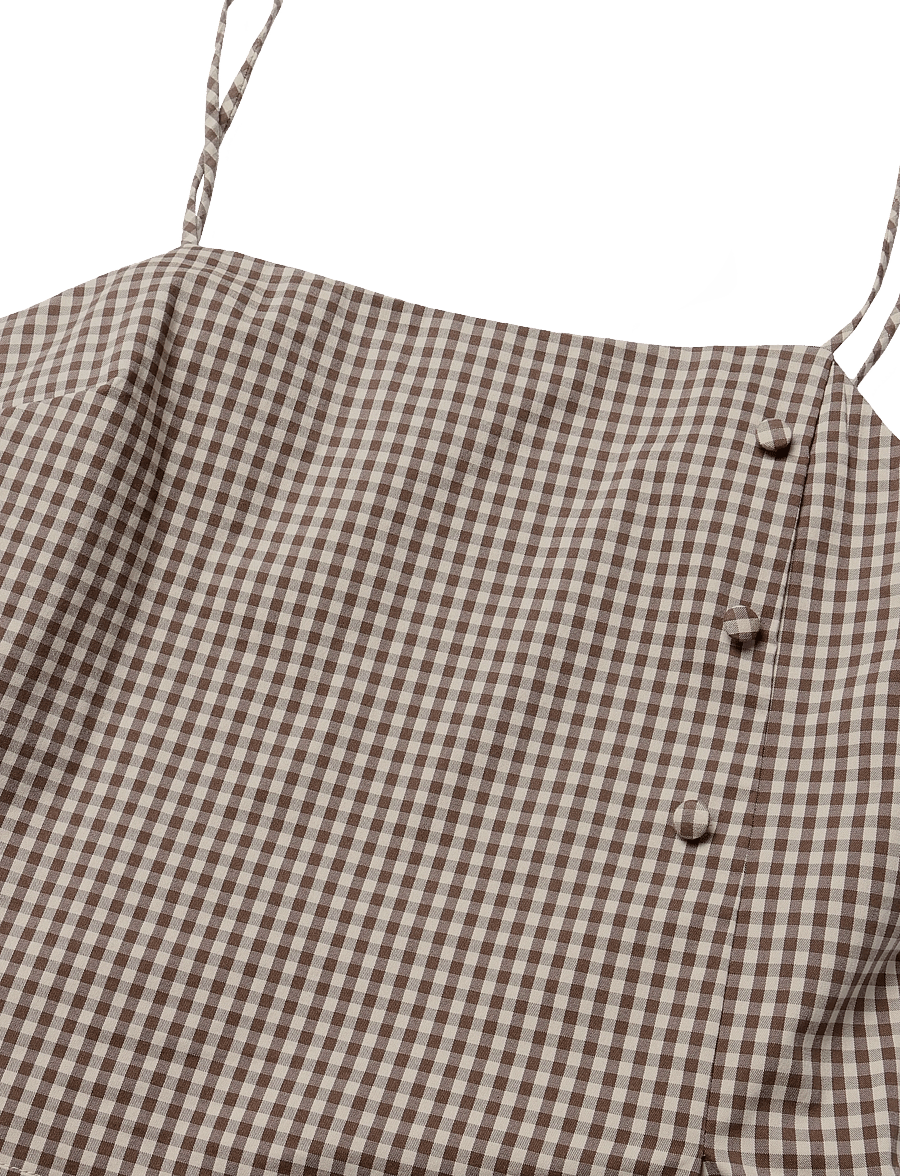 Mango - Gingham check button top - crop tops - brown - 4