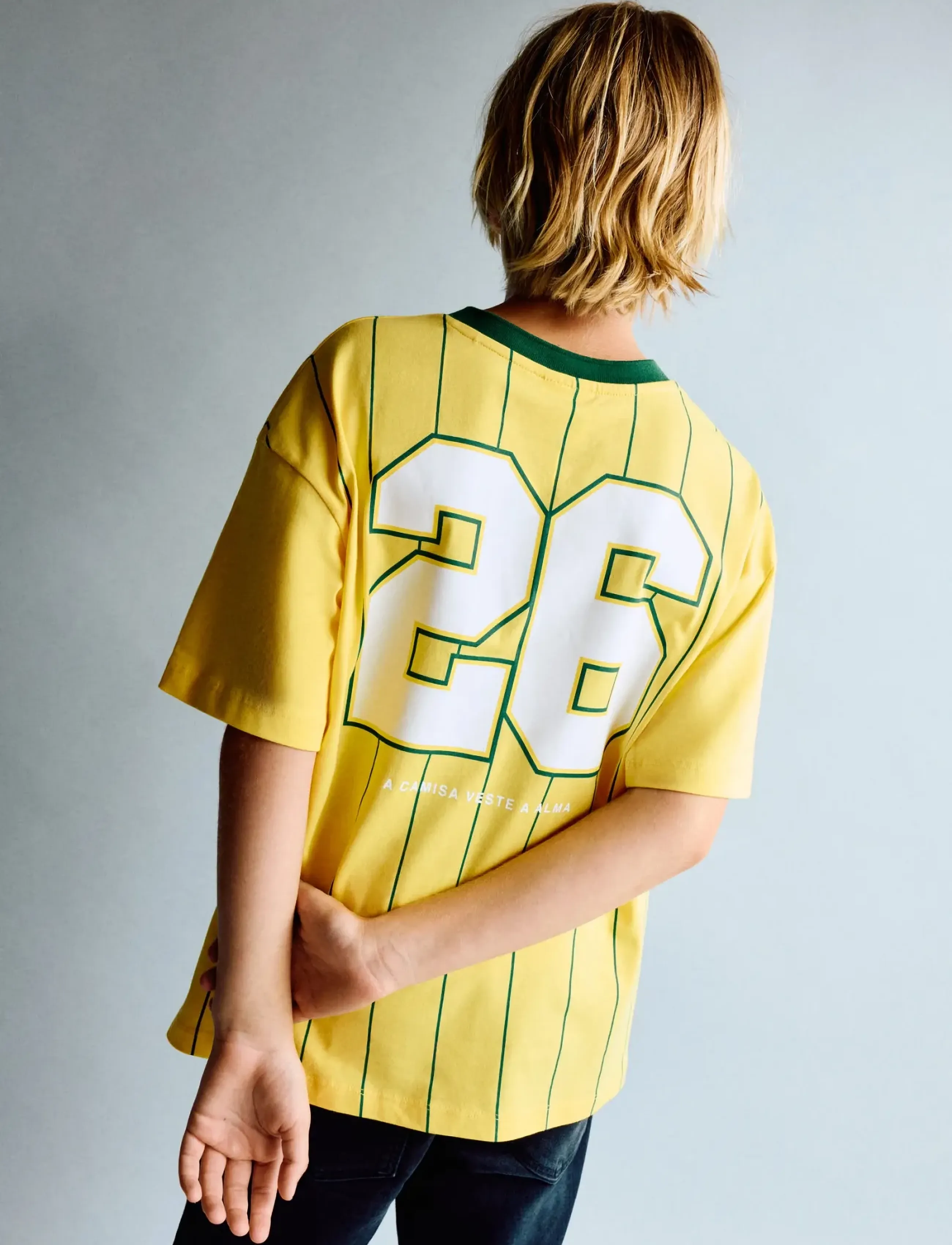 Mango Brazil Football T-Shirt, Børn, Stribet Fodbold T-shirt, Gul, Str: 128