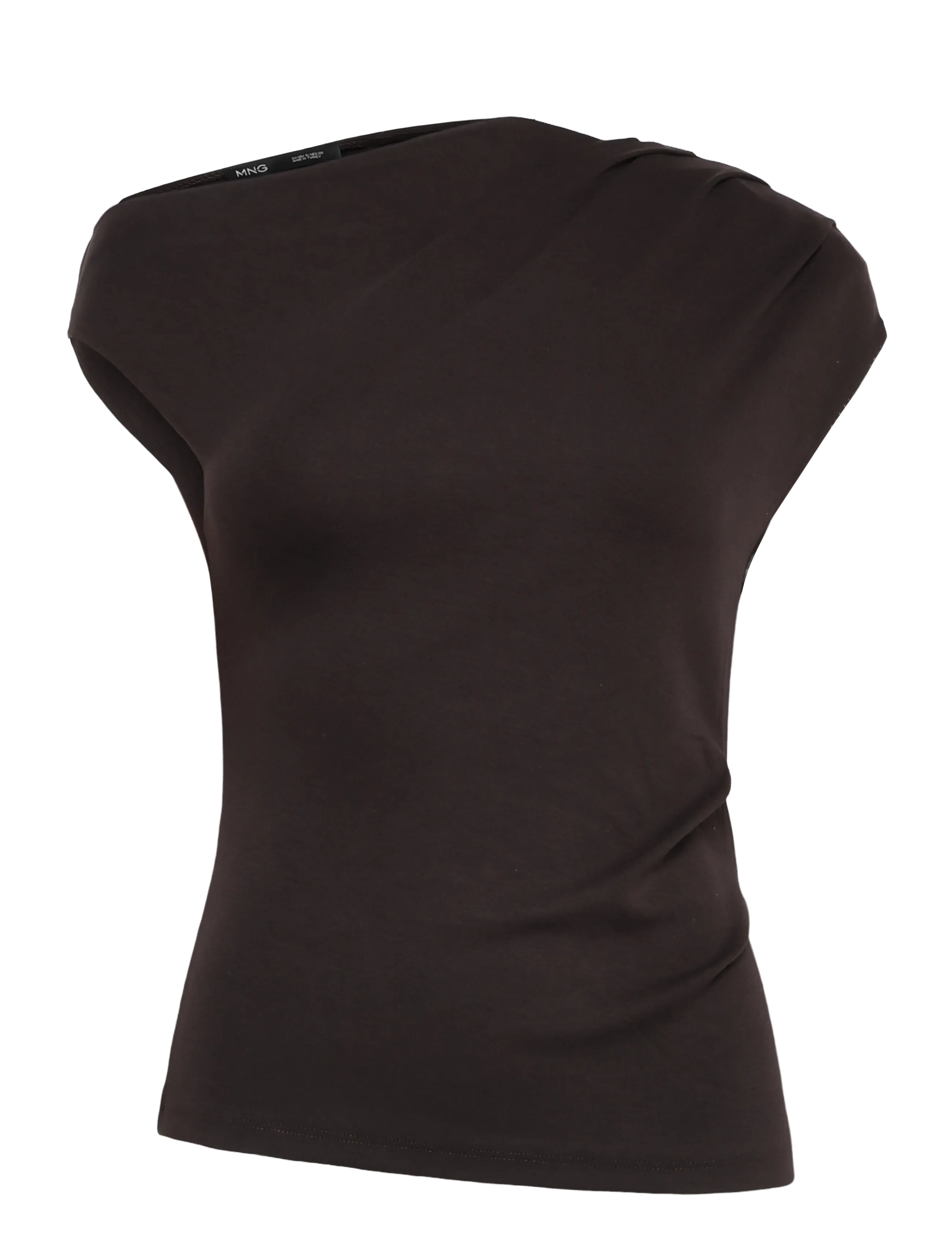 MANGO Asymmetrical Ruched T-Shirt Braun - XS - Damen
