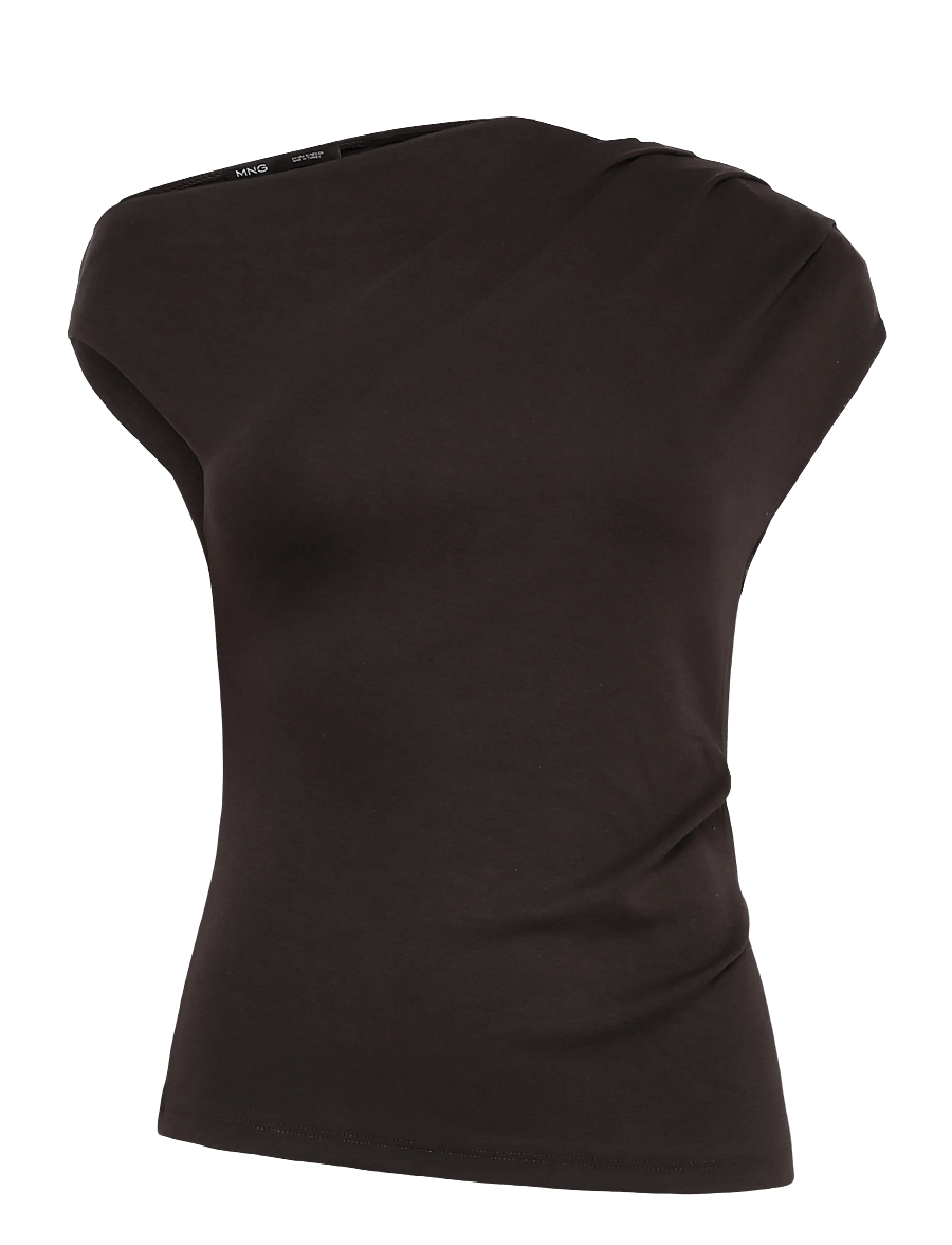 Mango - Asymmetrical ruched t-shirt - tanktops - dark brown - 1