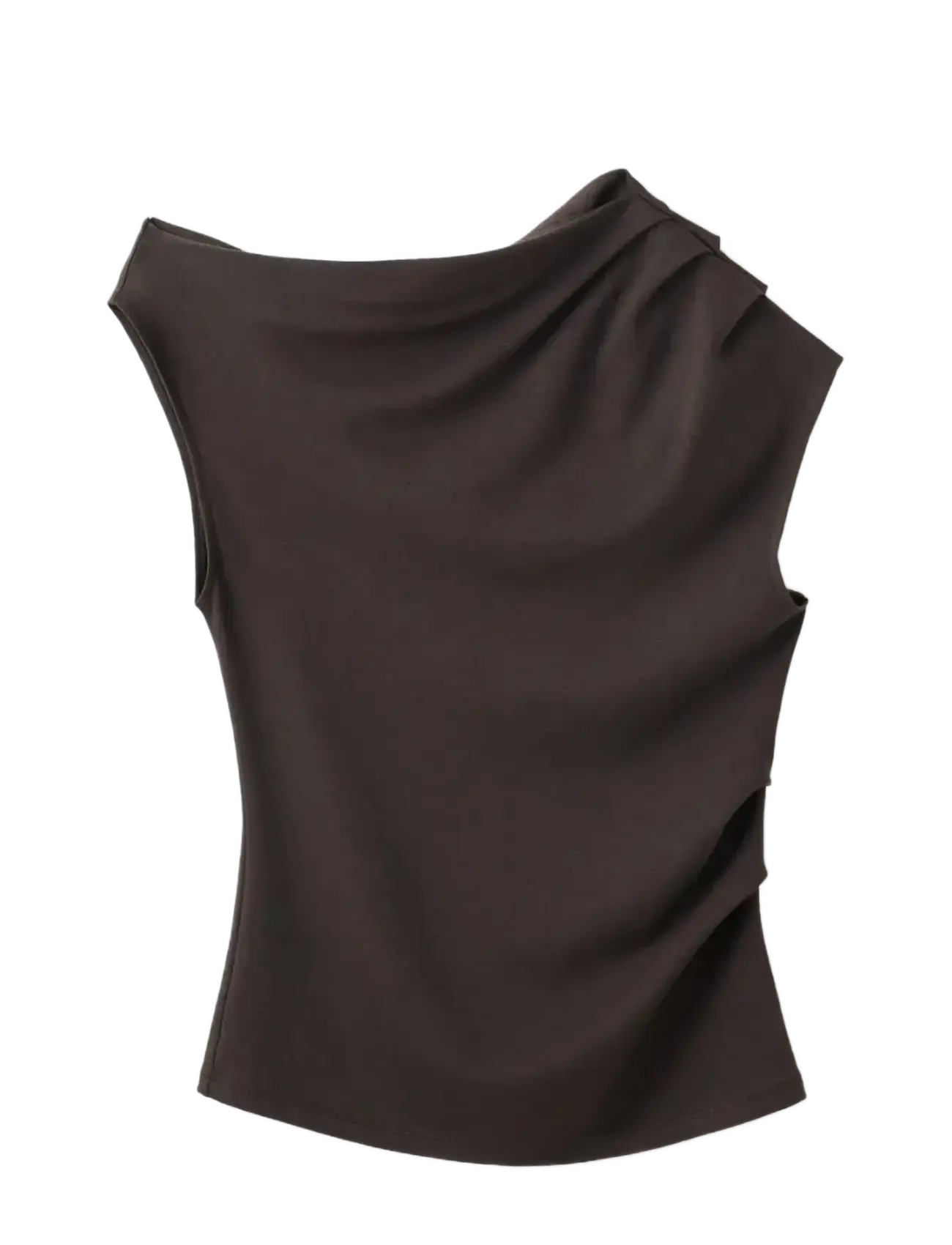 Mango Asymmetrical ruched t-shirt - T-shirts & Toppar - DARK BROWN / brown