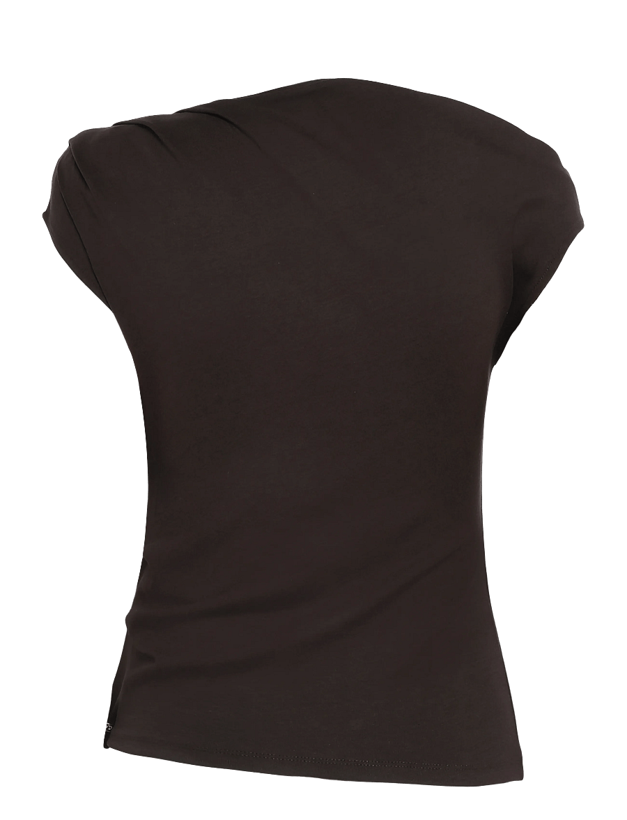 Mango - Asymmetrical ruched t-shirt - tanktops - dark brown - 2