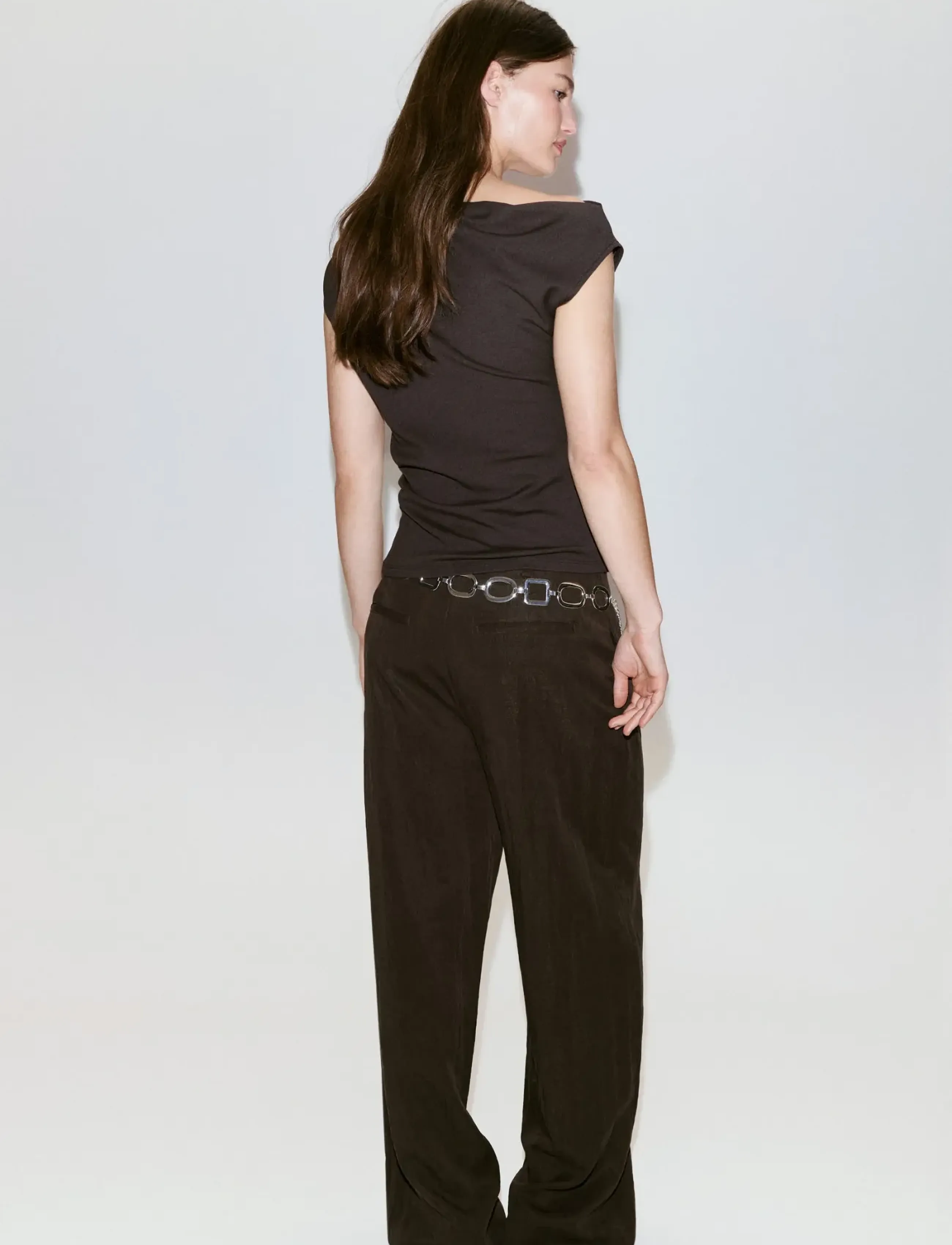 Mango - Asymmetrical ruched t-shirt - linnen - dark brown - 2