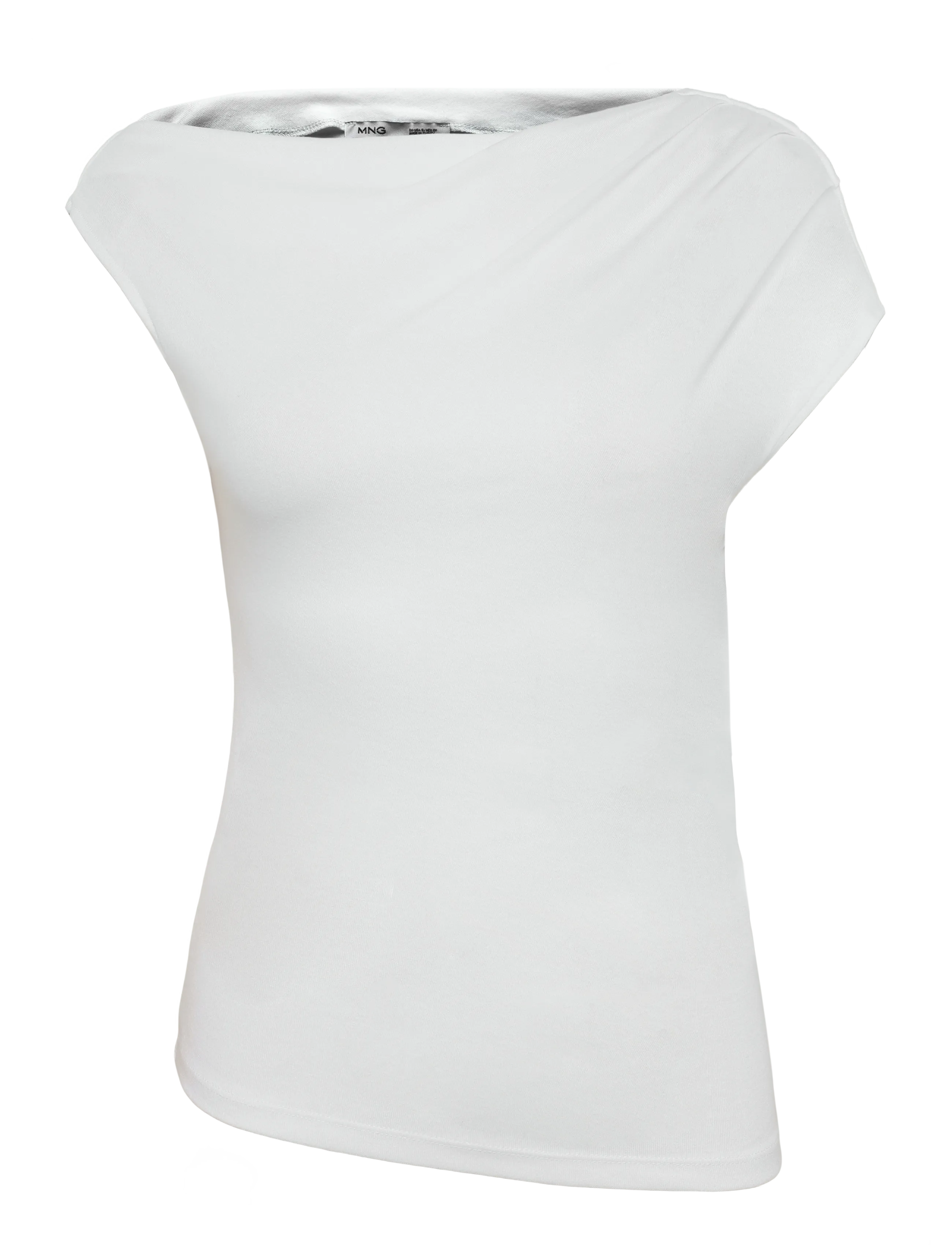 MANGO Asymmetrical Ruched T-Shirt Weiß - L - Damen