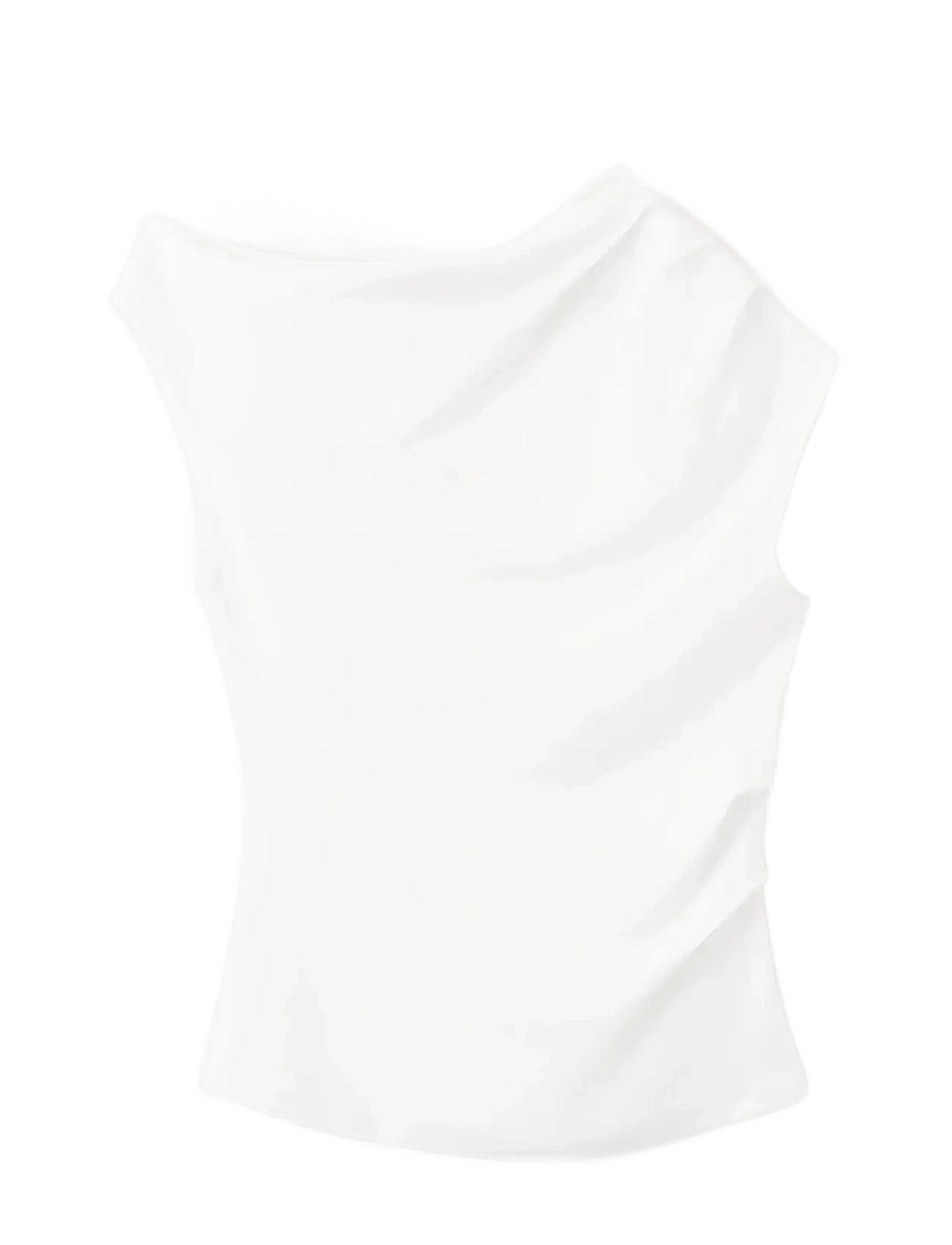 Mango - Asymmetrical ruched t-shirt - tanktops - white - 1
