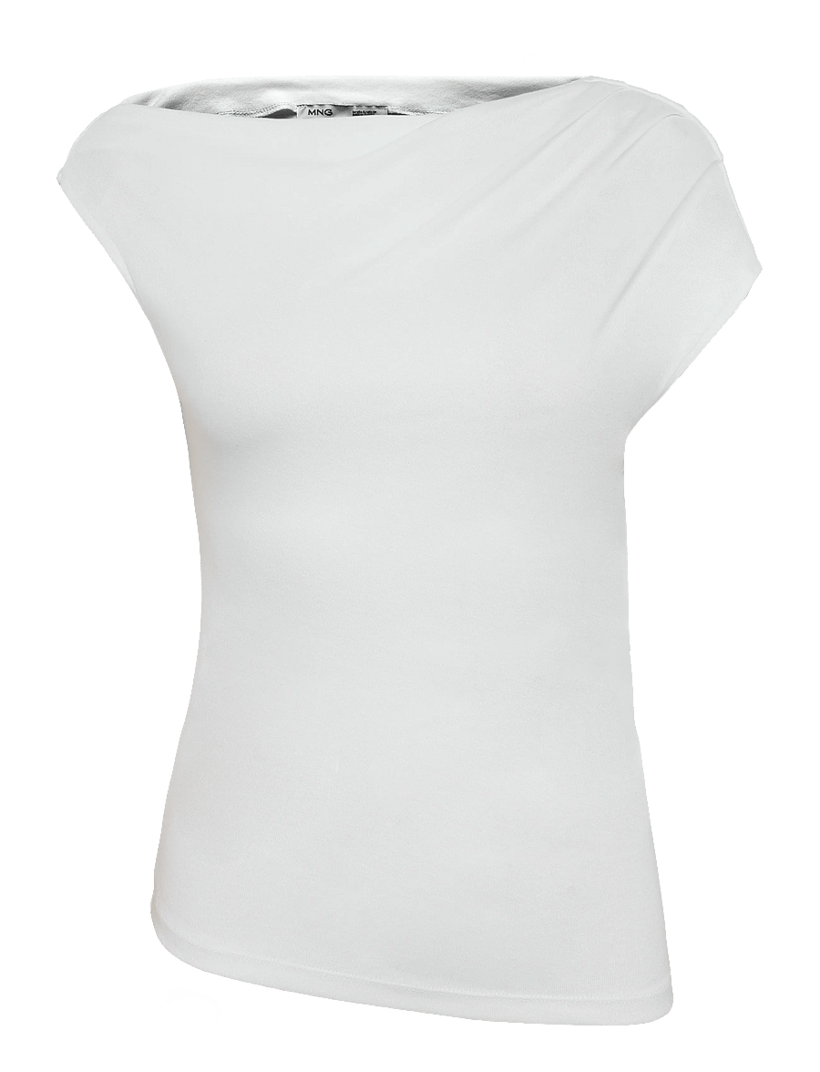 Mango - Asymmetrical ruched t-shirt - tanktops - white - 1