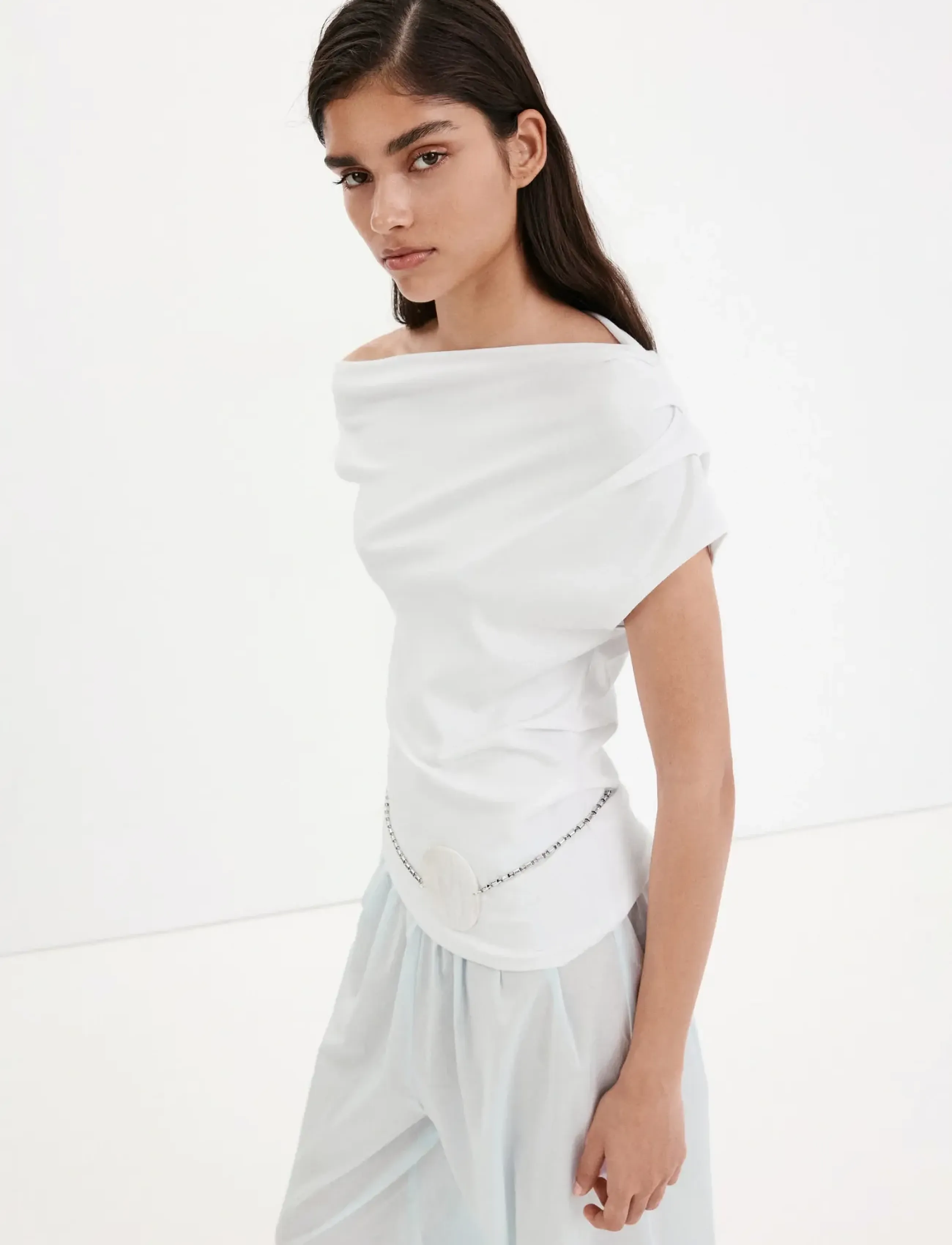 Mango Asymmetrical ruched t-shirt - T-shirts & Toppe - WHITE / white