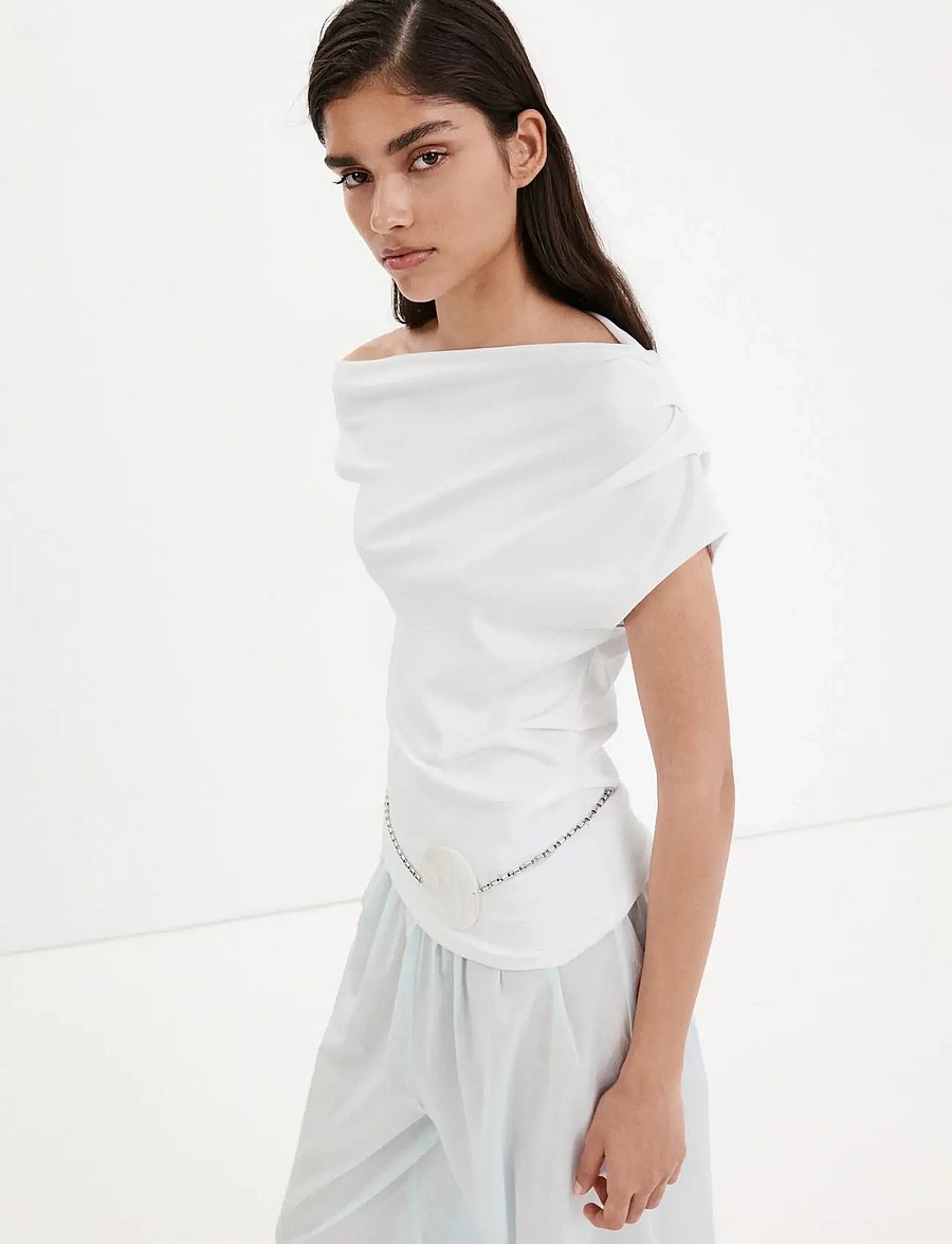 Mango - Asymmetrical ruched t-shirt - tanktops - white - 0