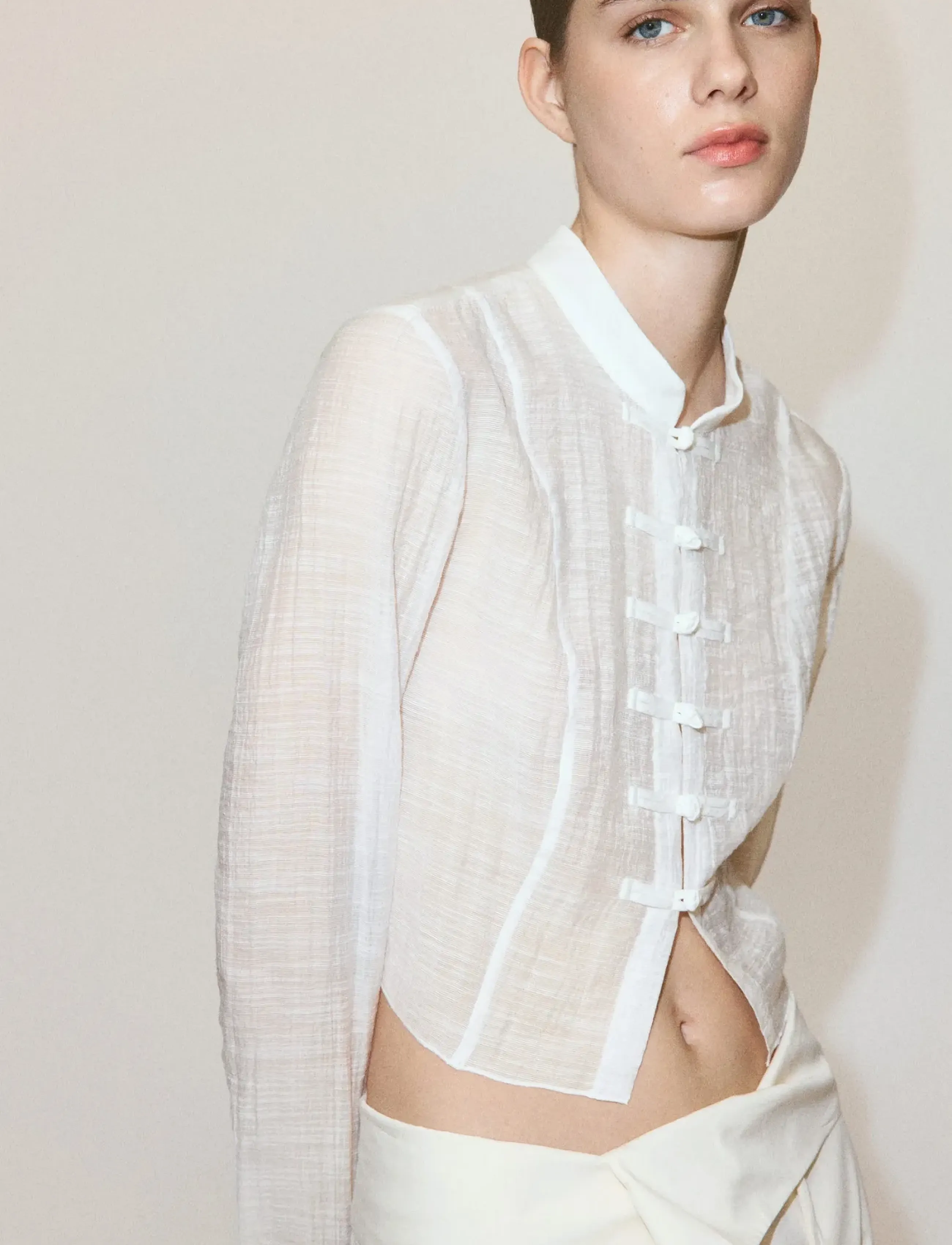 Mango Semi-transparent textured georgette blouse - Langærmede bluser - NATURAL WHITE / white