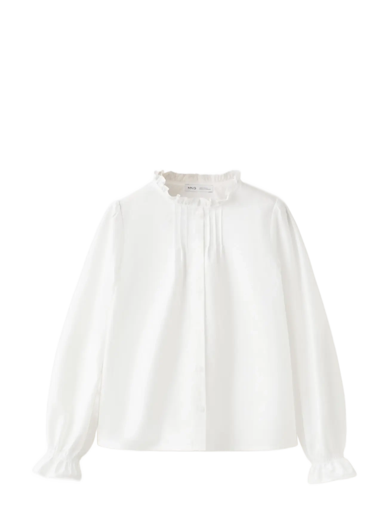 Mango Gathered Details Cotton Shirt, 7, Shirts, Weiß - Long-sleeved Kinder