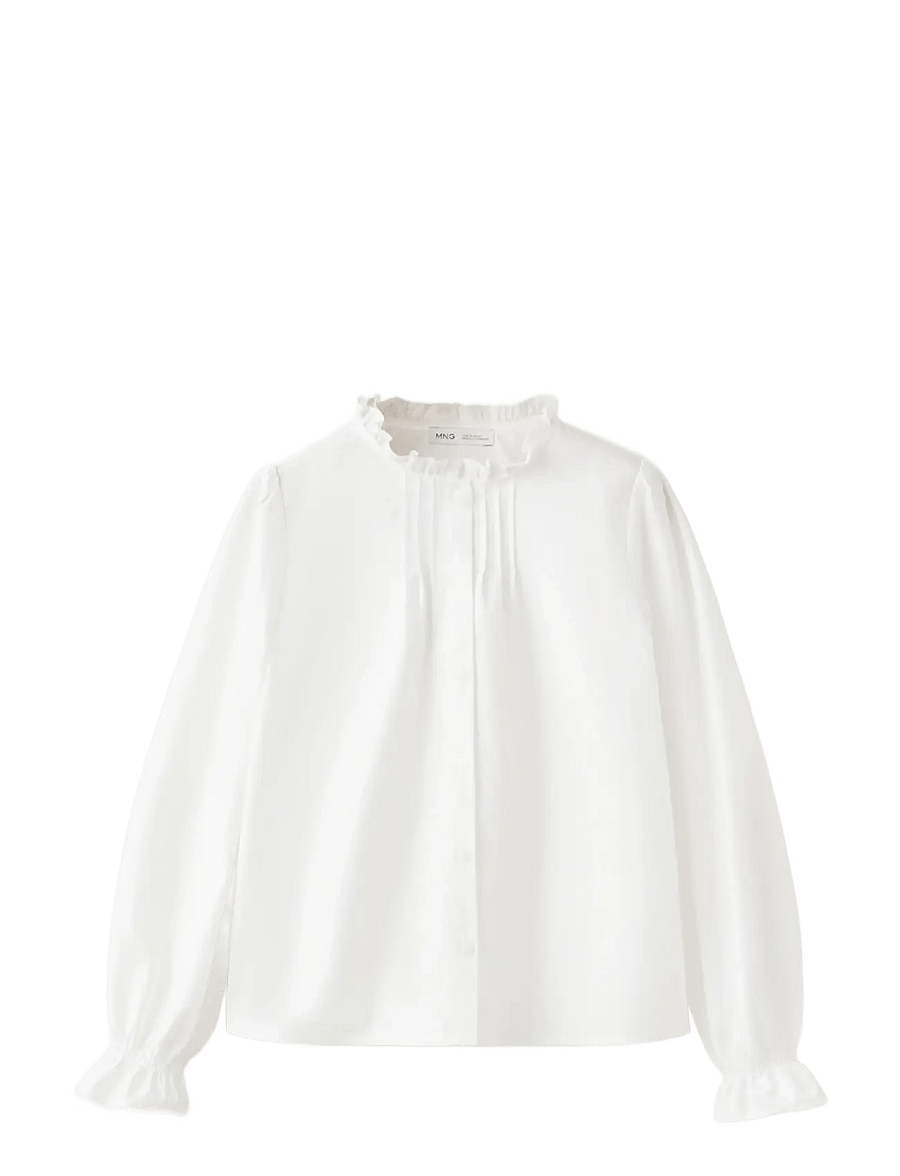 Mango - Gathered details cotton shirt - långärmade skjortor - white - 0