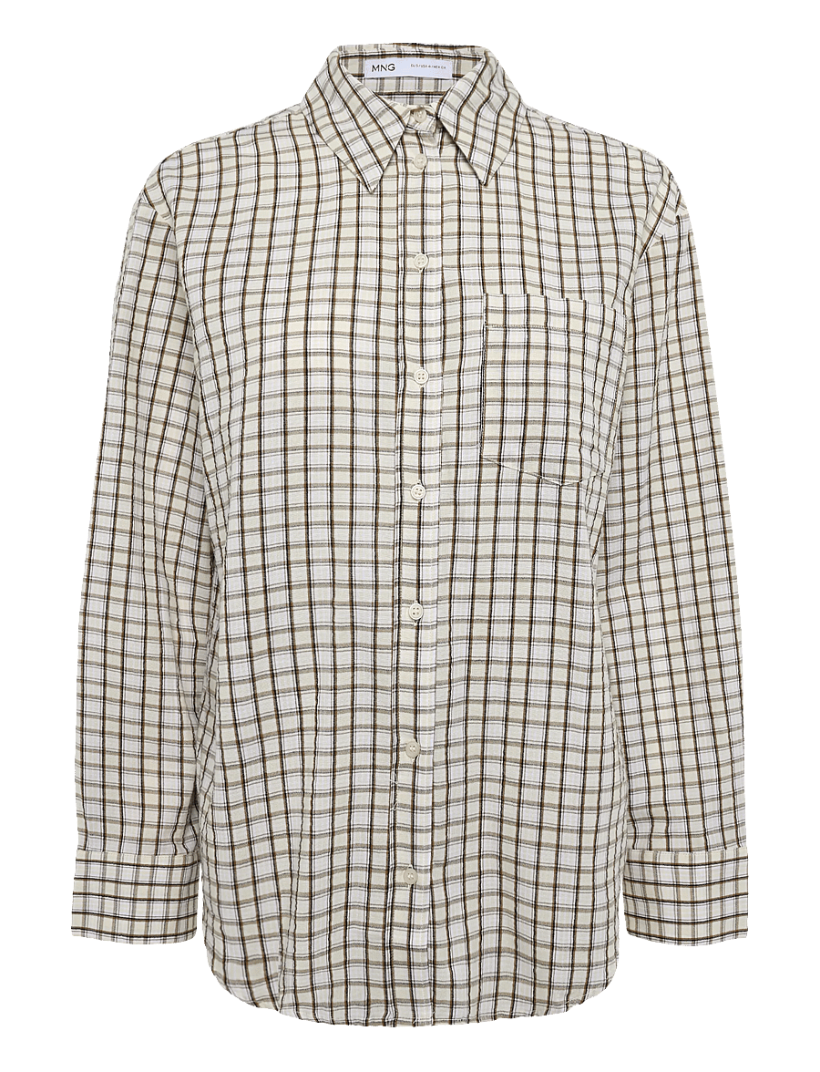 Mango - Check cotton shirt - langærmede skjorter - brown - 1