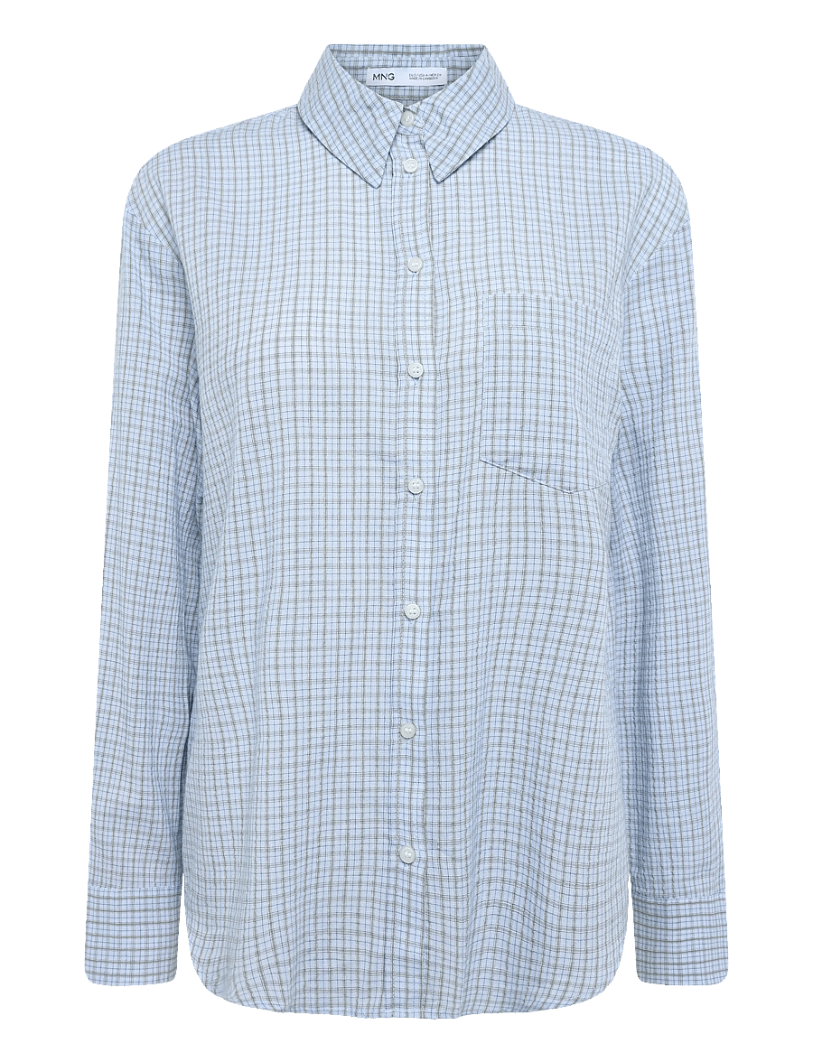 Mango - Check cotton shirt - langærmede skjorter - lt-pastel blue - 1