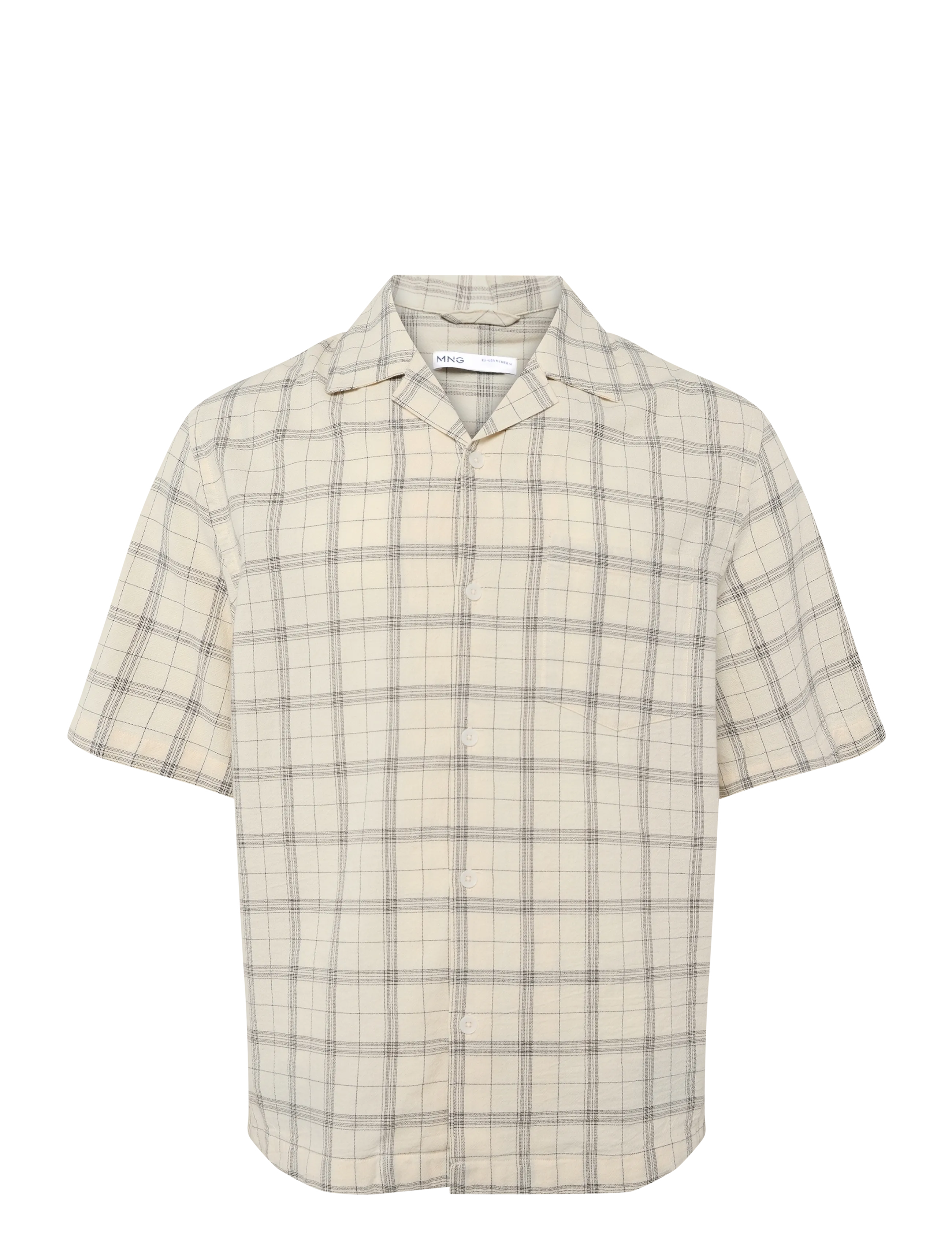 Mango - 100% cotton checked bowling collar shirt - ternede skjorter - natural white - 1