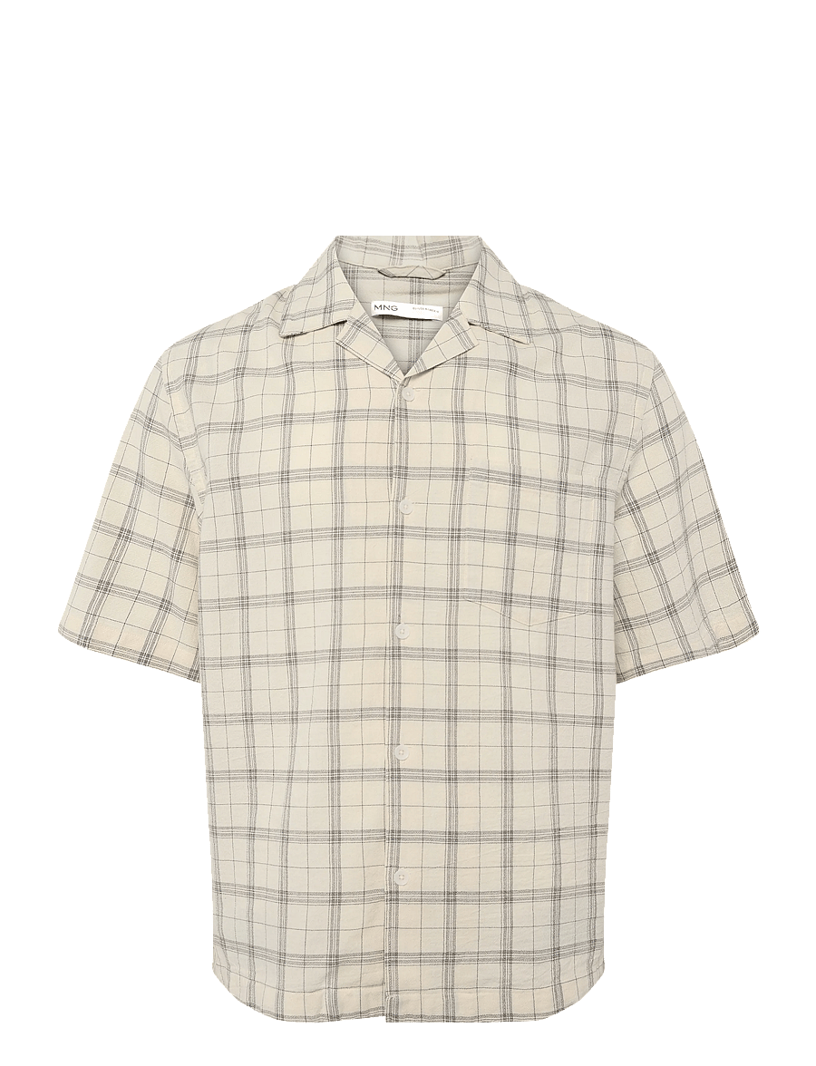 Mango - 100% cotton checked bowling collar shirt - ternede skjorter - natural white - 1