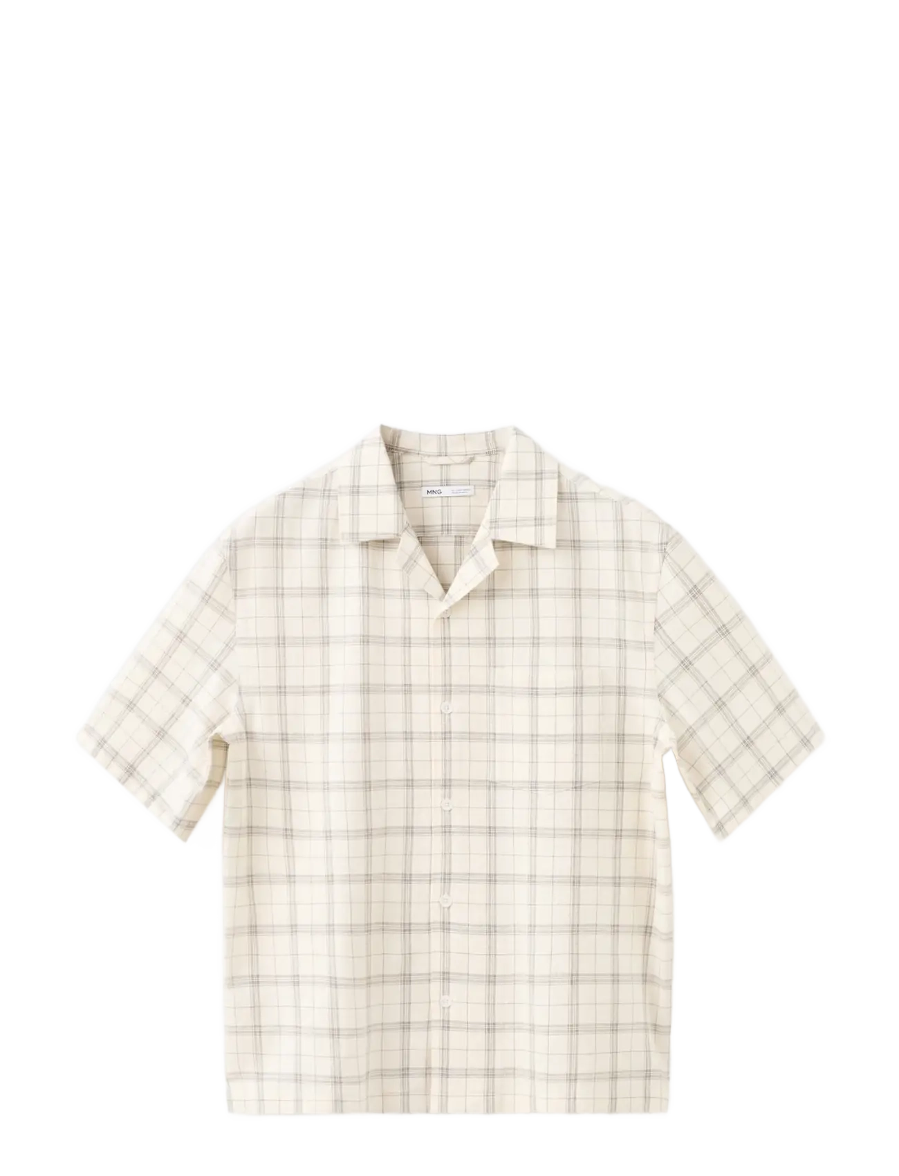 Mango - 100% cotton checked bowling collar shirt - natural white - 1