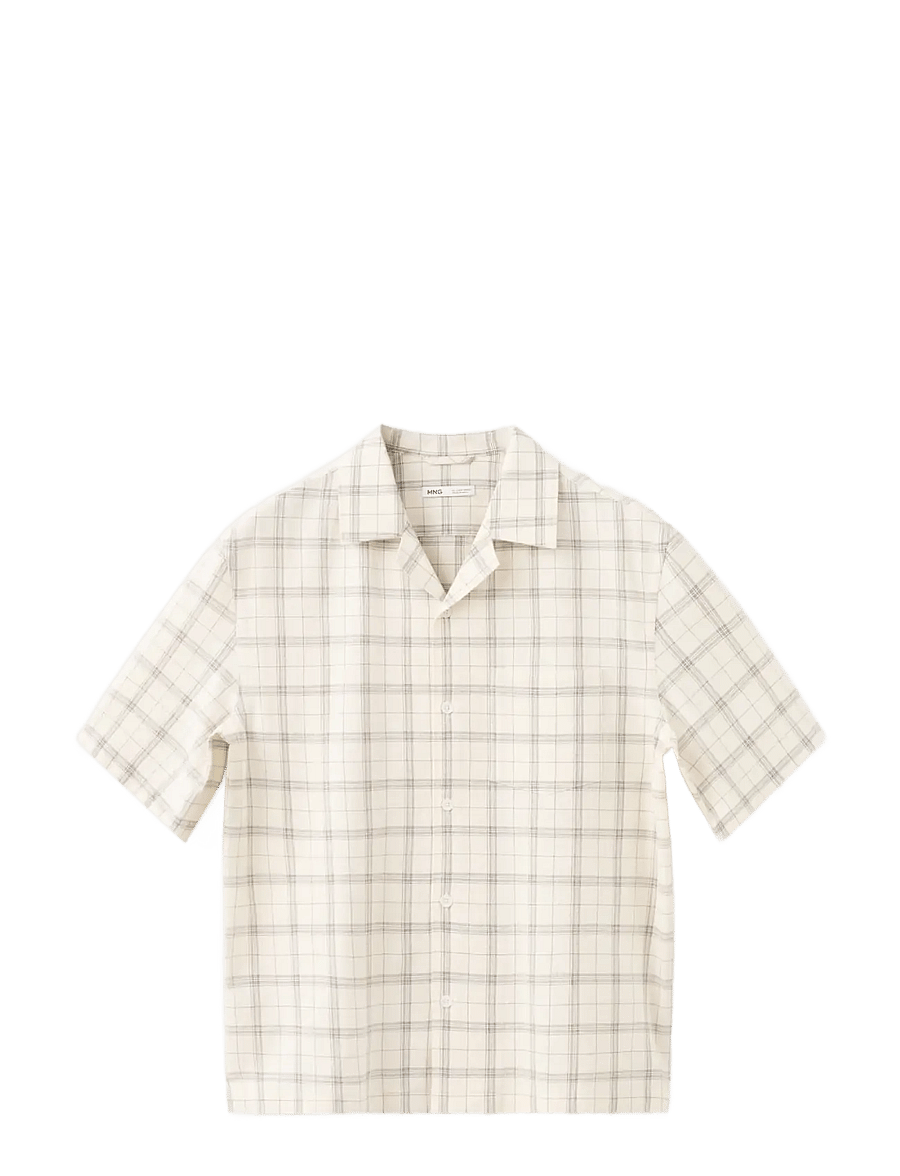 Mango - 100% cotton checked bowling collar shirt - ternede skjorter - natural white - 1