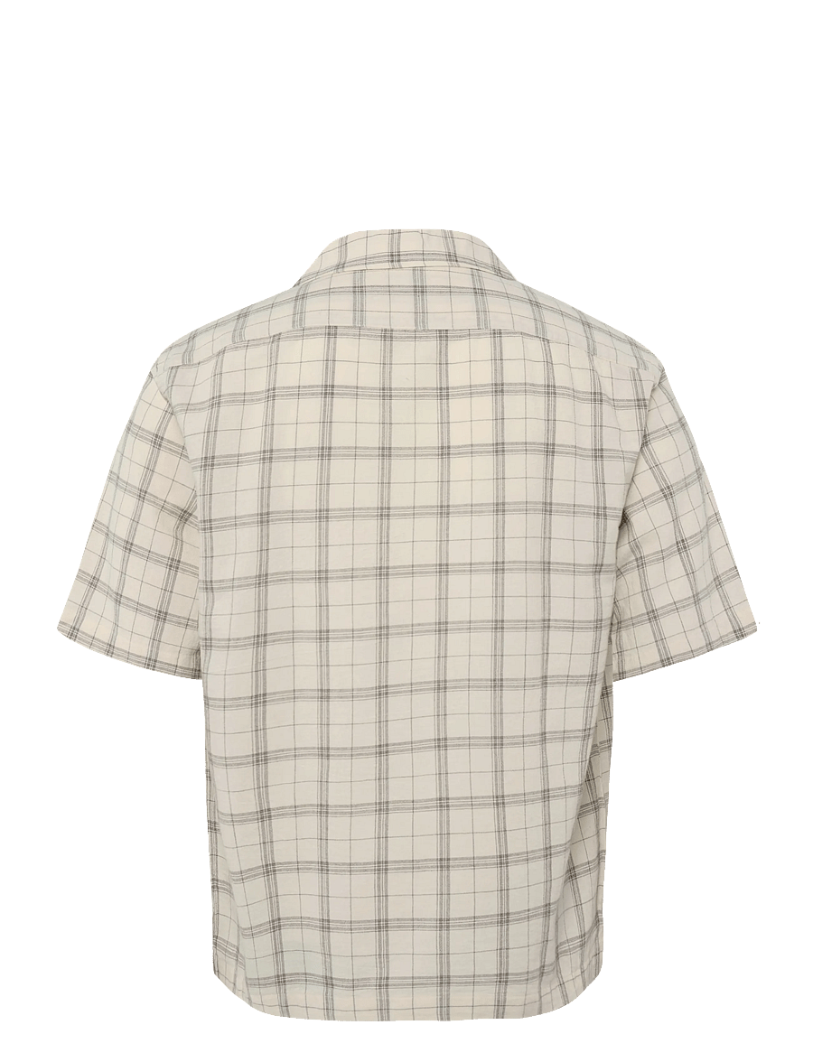 Mango - 100% cotton checked bowling collar shirt - ternede skjorter - natural white - 2
