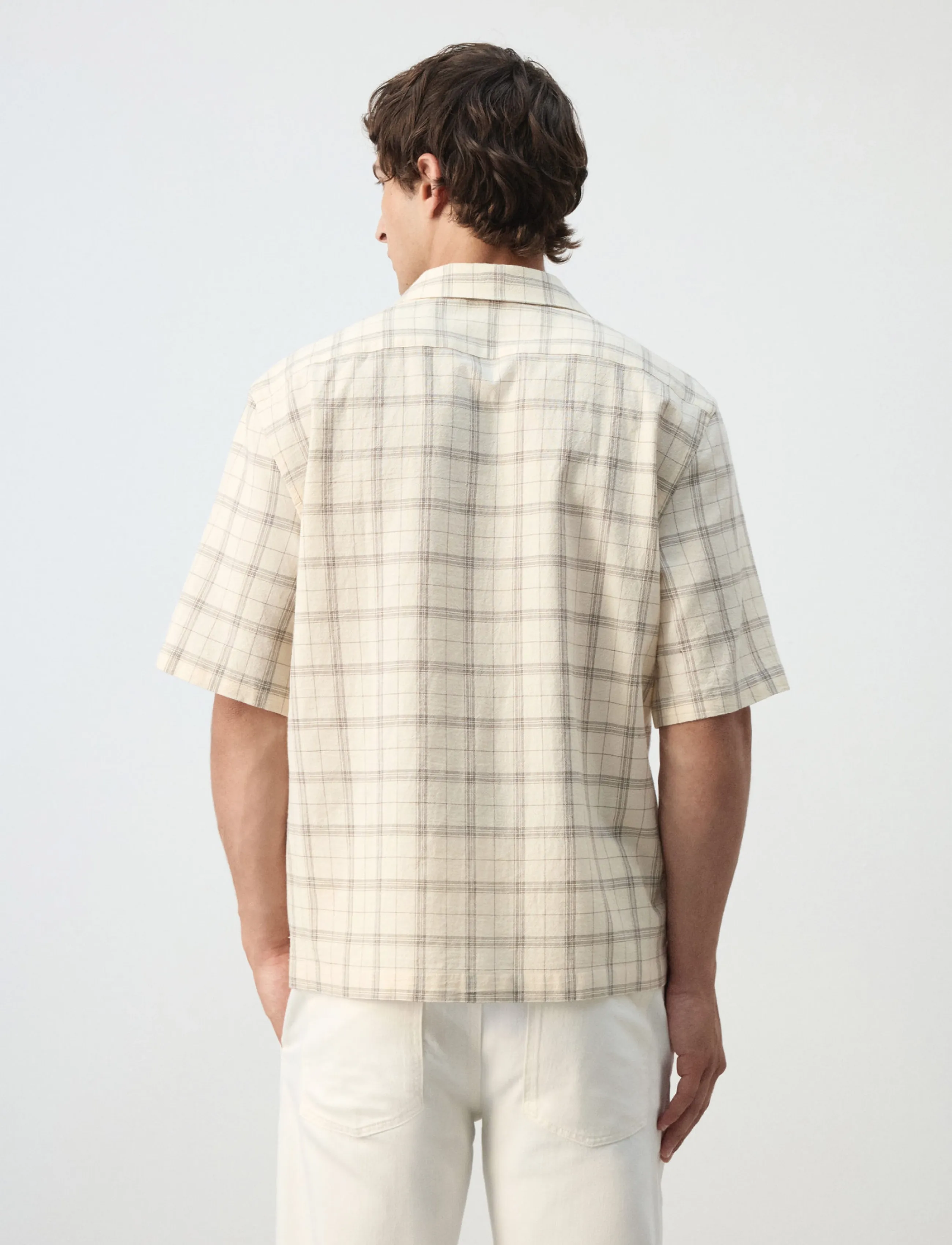 Mango - 100% cotton checked bowling collar shirt - natural white - 2