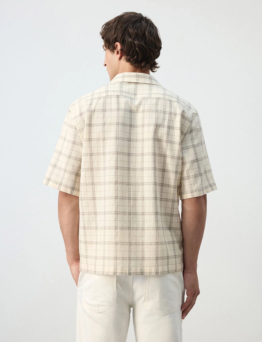 Mango - 100% cotton checked bowling collar shirt - ternede skjorter - natural white - 2