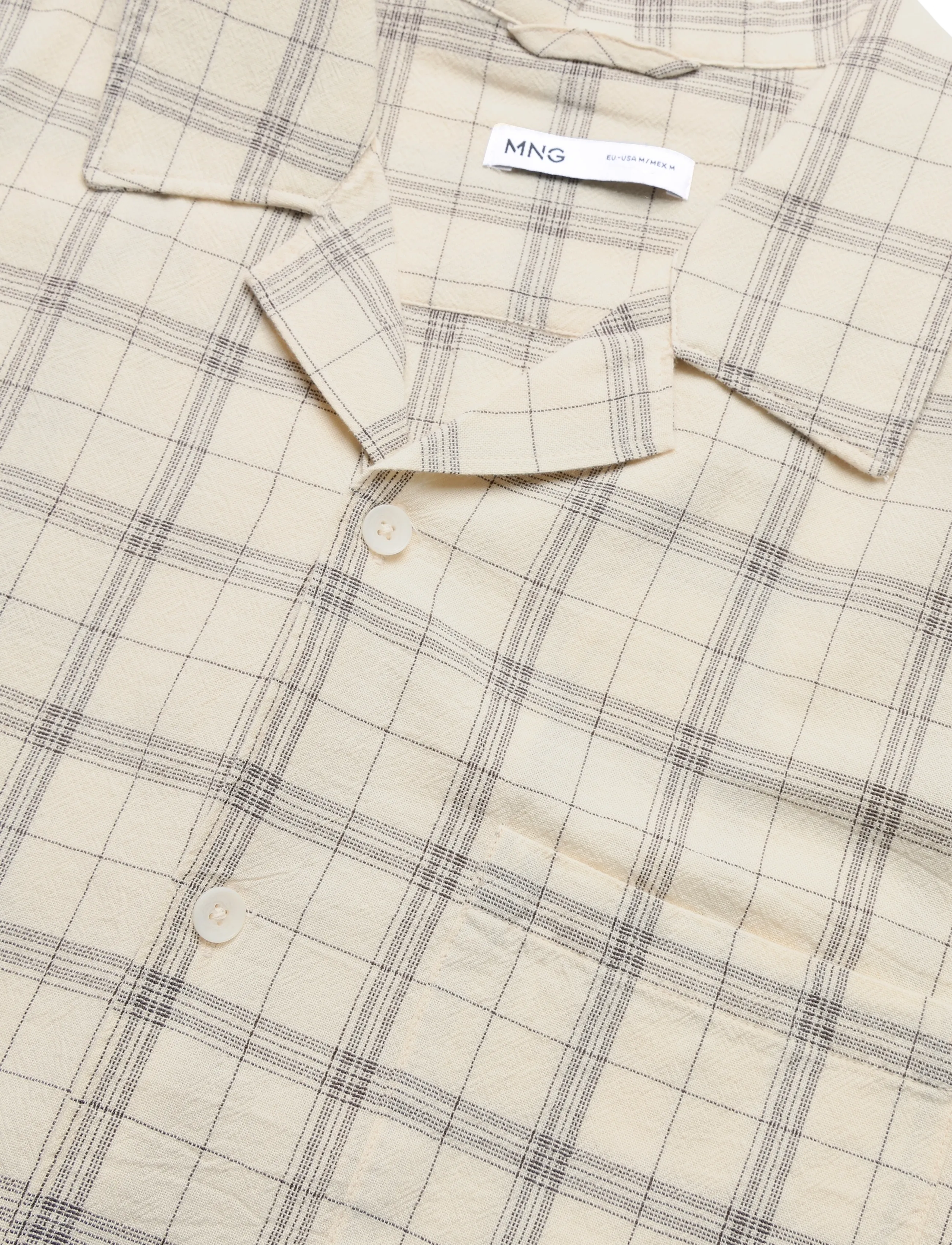 Mango - 100% cotton checked bowling collar shirt - ternede skjorter - natural white - 4