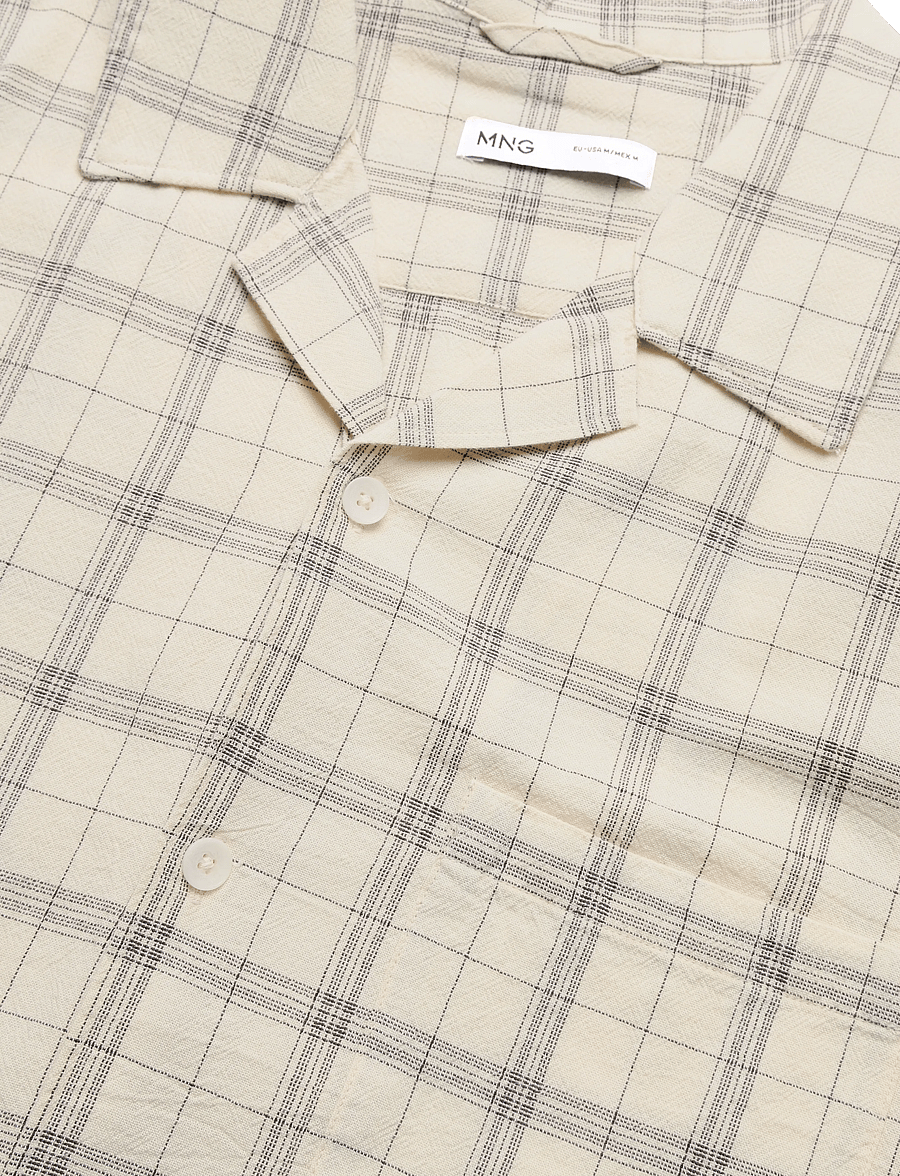 Mango - 100% cotton checked bowling collar shirt - ternede skjorter - natural white - 4